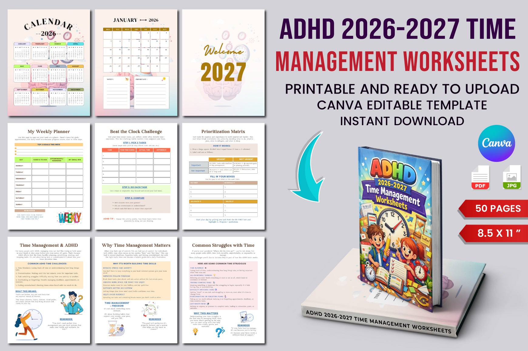 ADHD Time Management Worksheets Book
