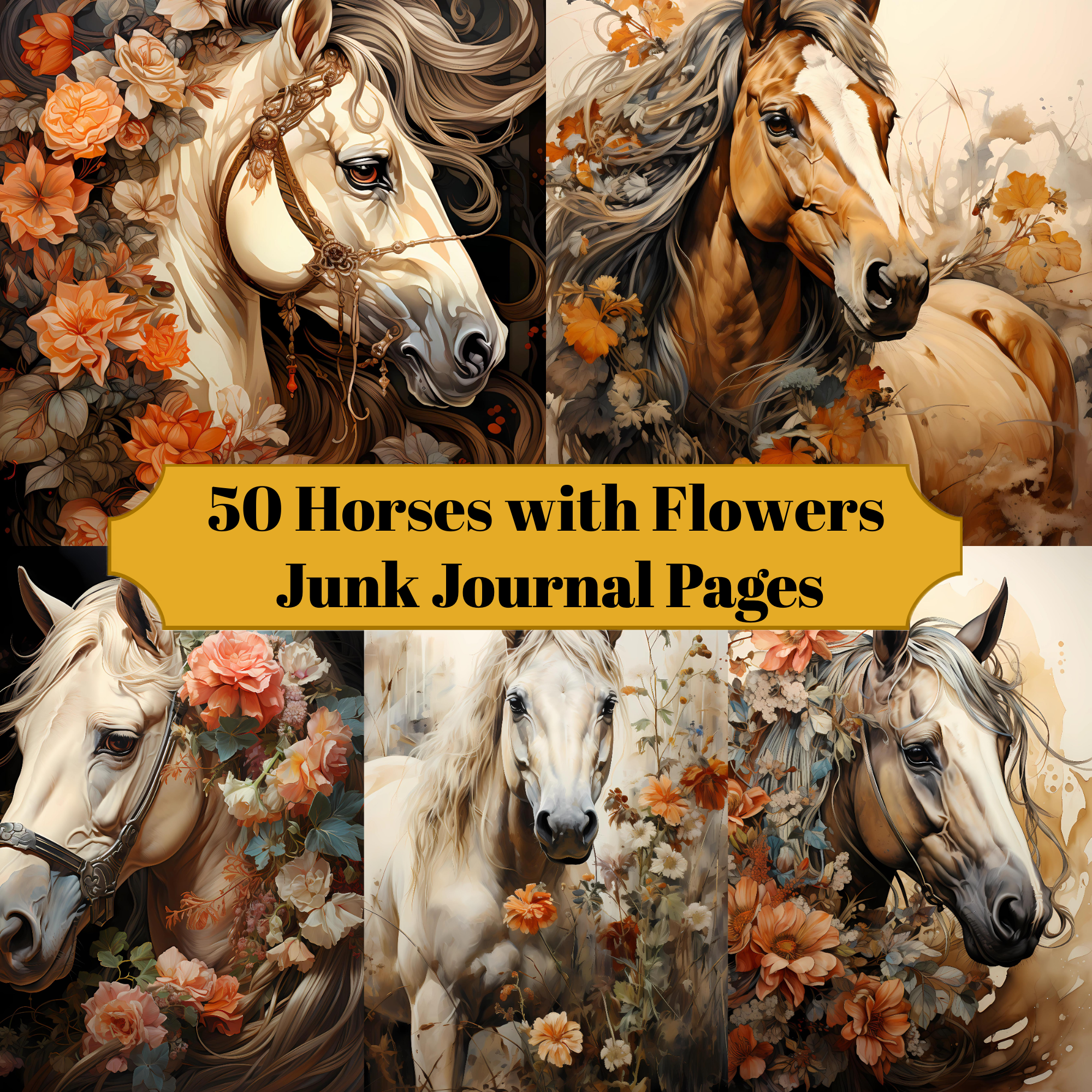 Horses With Flowers Junk Journal Pages - CraftNest