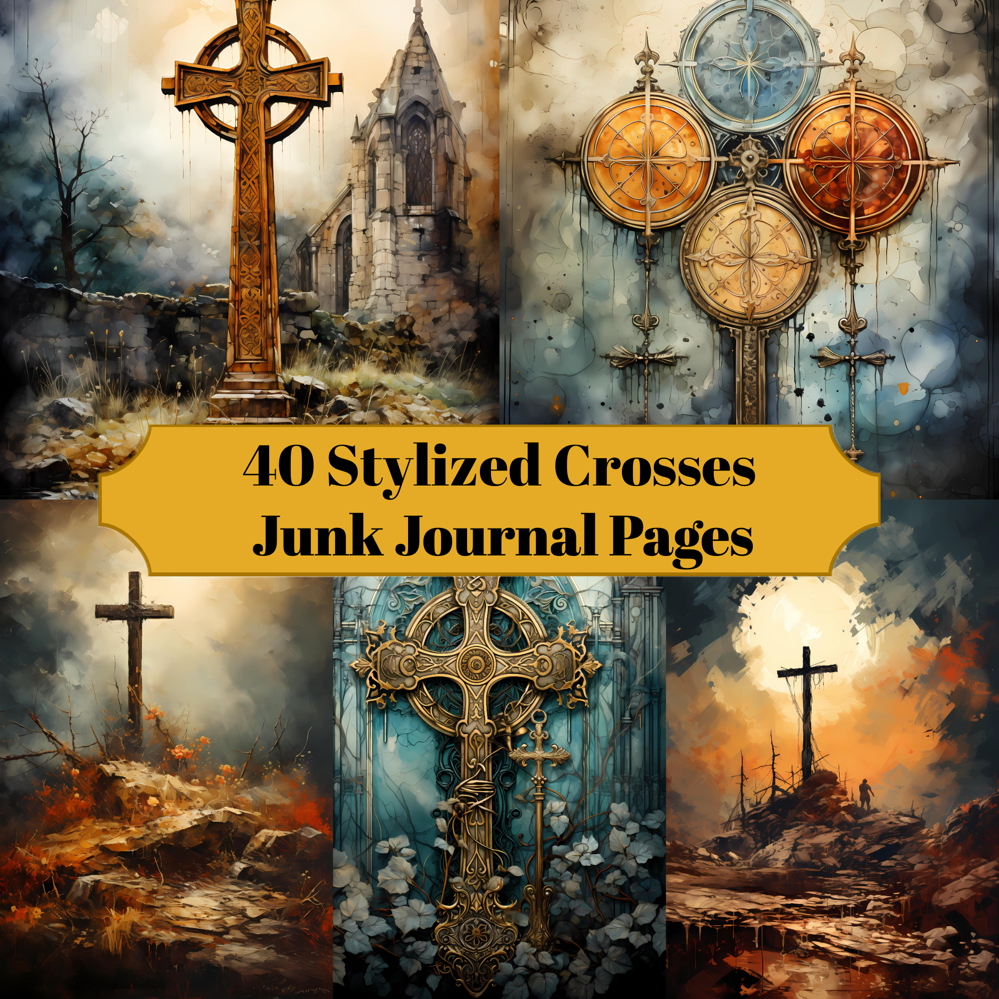 Stylized Crosses Junk Journal Pages - CraftNest