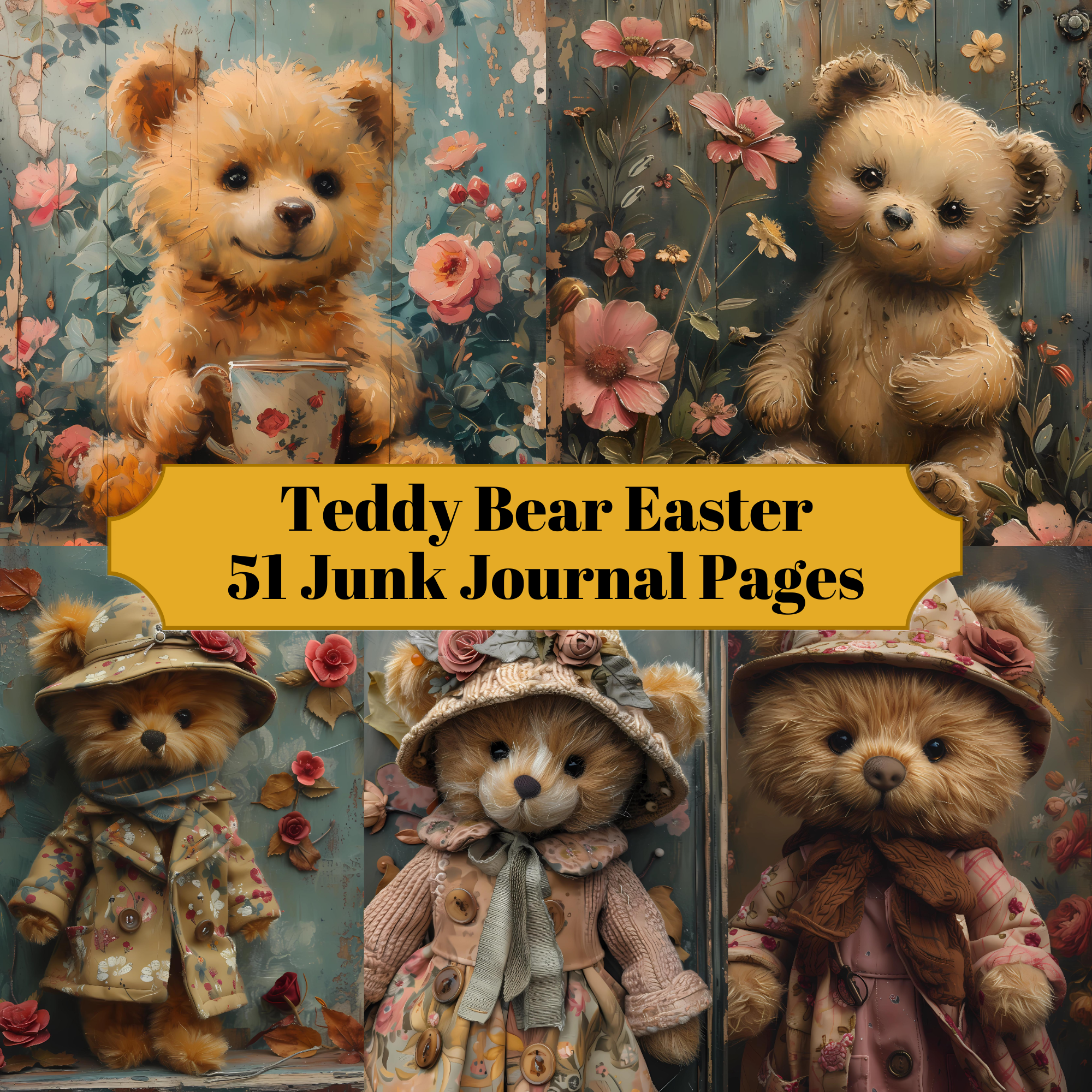 Teddy Bear Easter Junk Journal Pages - CraftNest