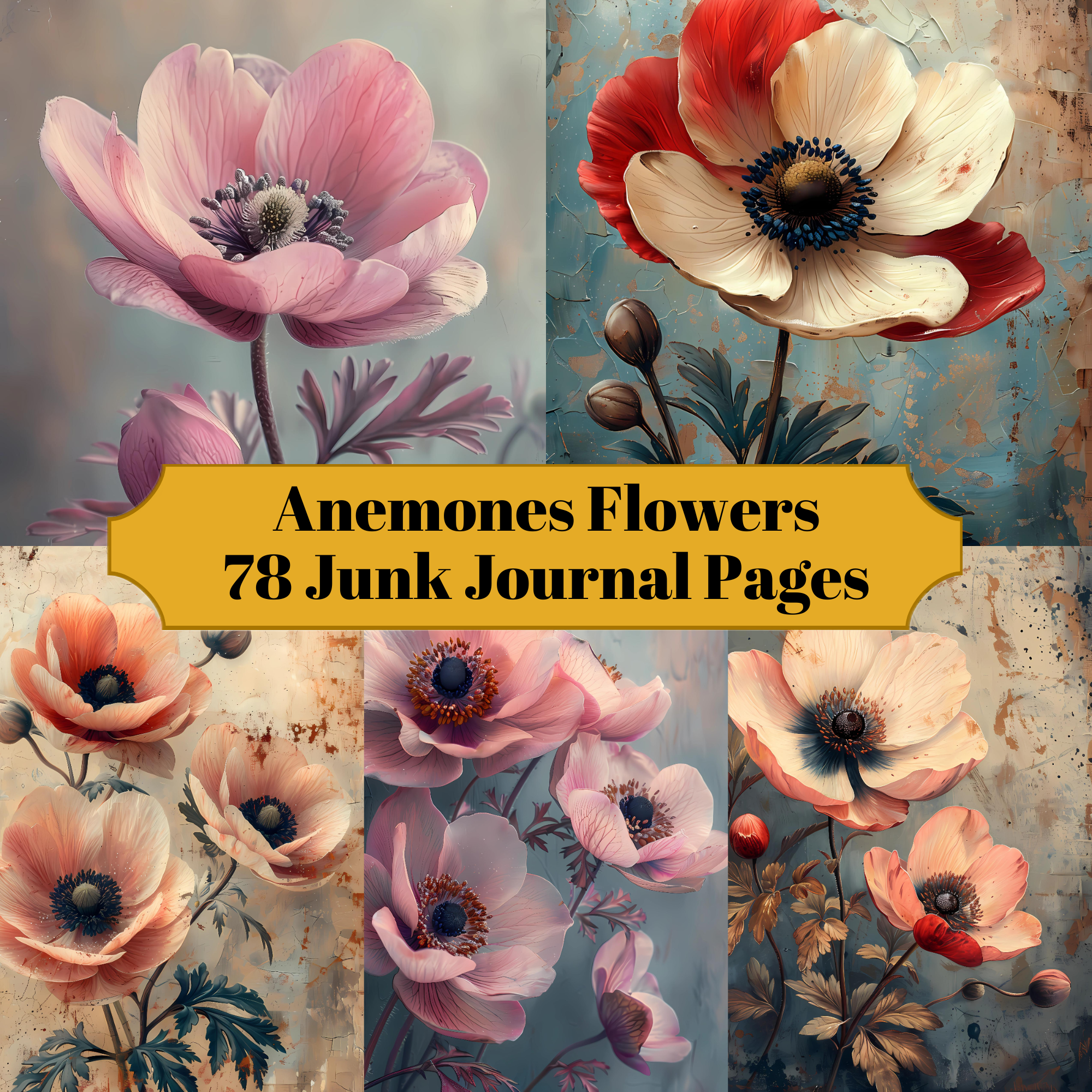 Anemones Flowers Junk Journal Pages - CraftNest