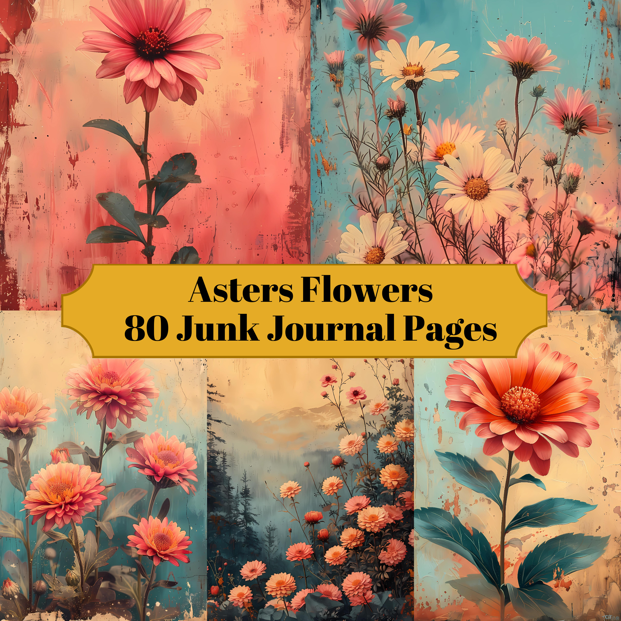 Asters Flowers Junk Journal Pages - CraftNest