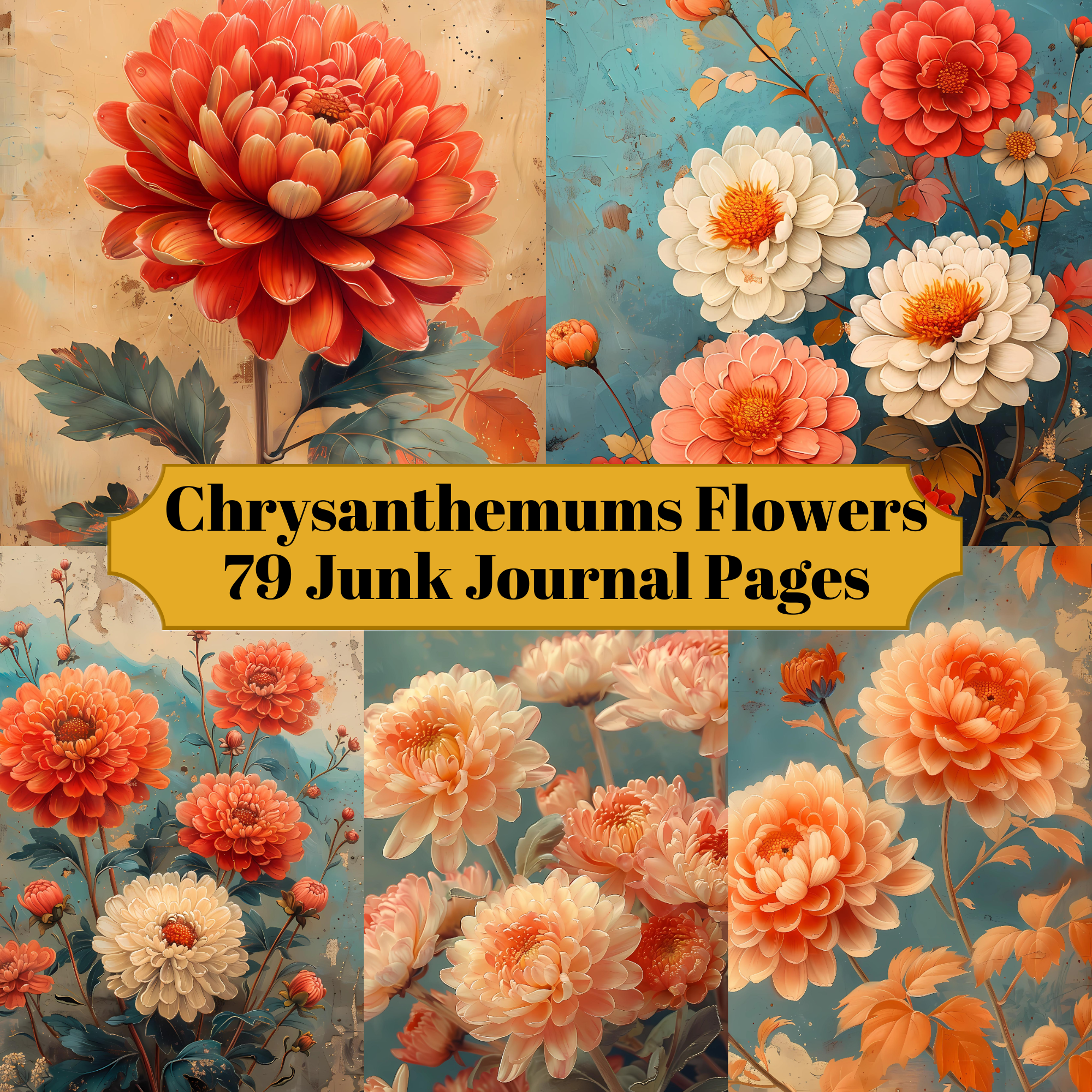 Chrysanthemums Flowers Junk Journal Pages - CraftNest