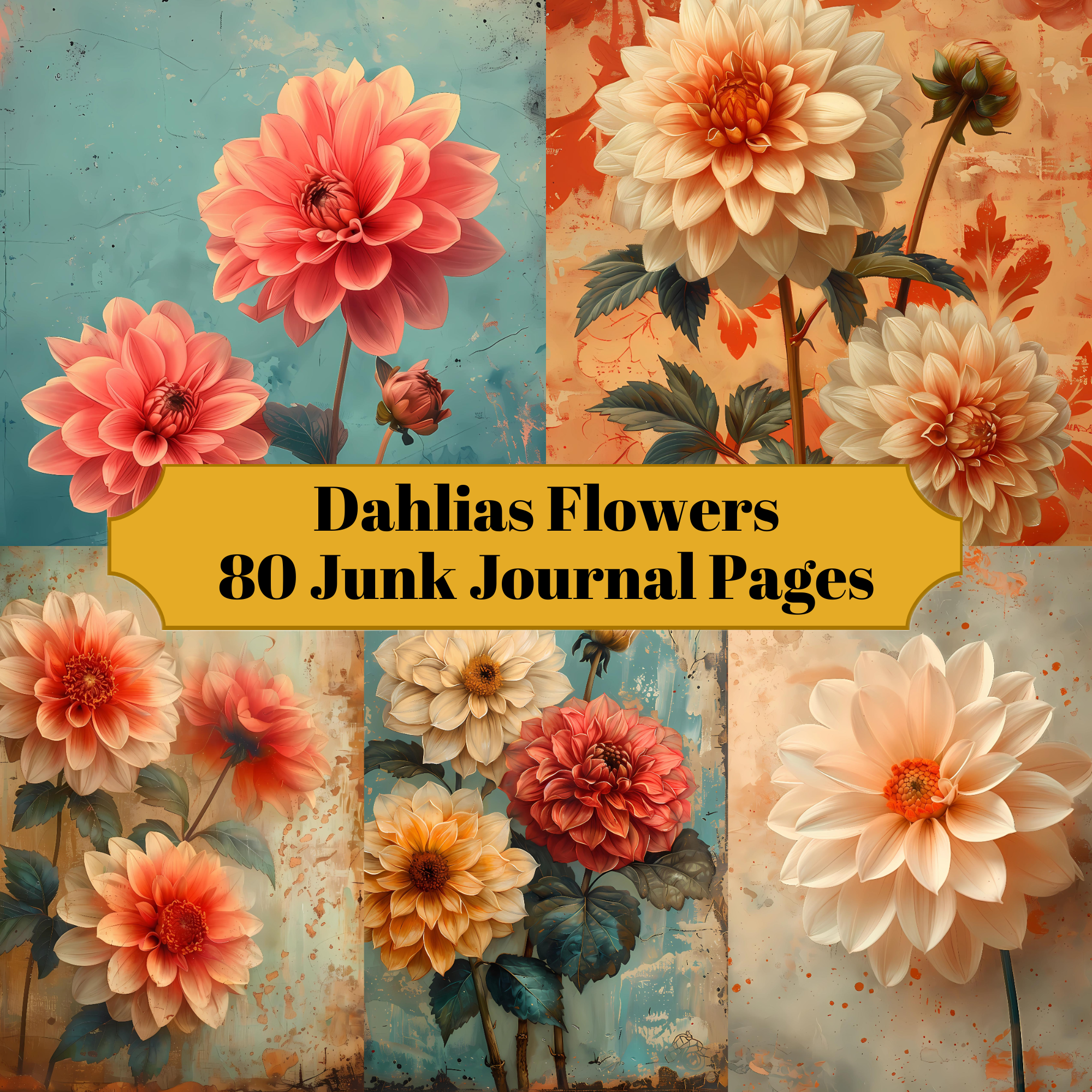 Dahlias Flowers Junk Journal Pages - CraftNest