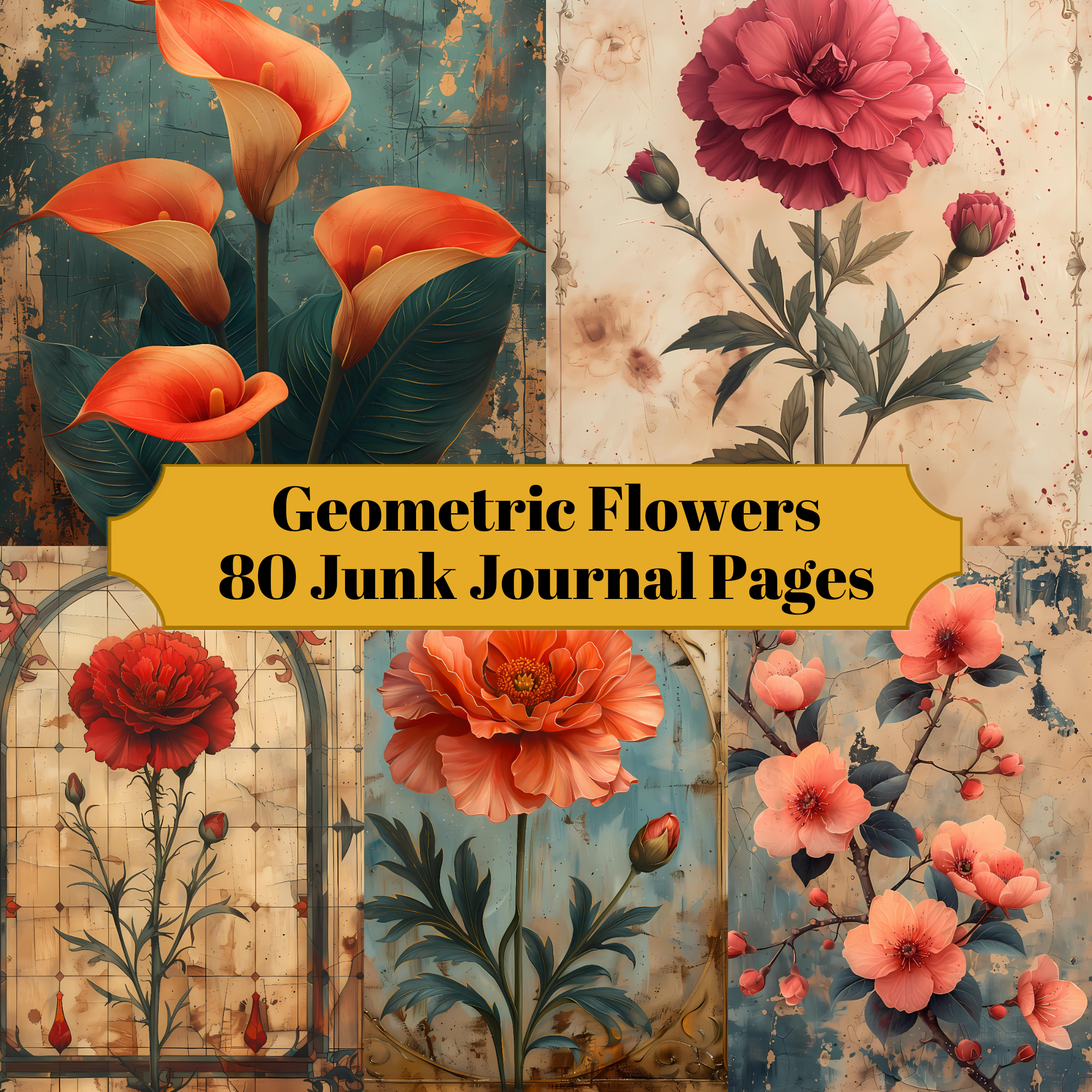 Geometric Flowers Junk Journal Pages - CraftNest