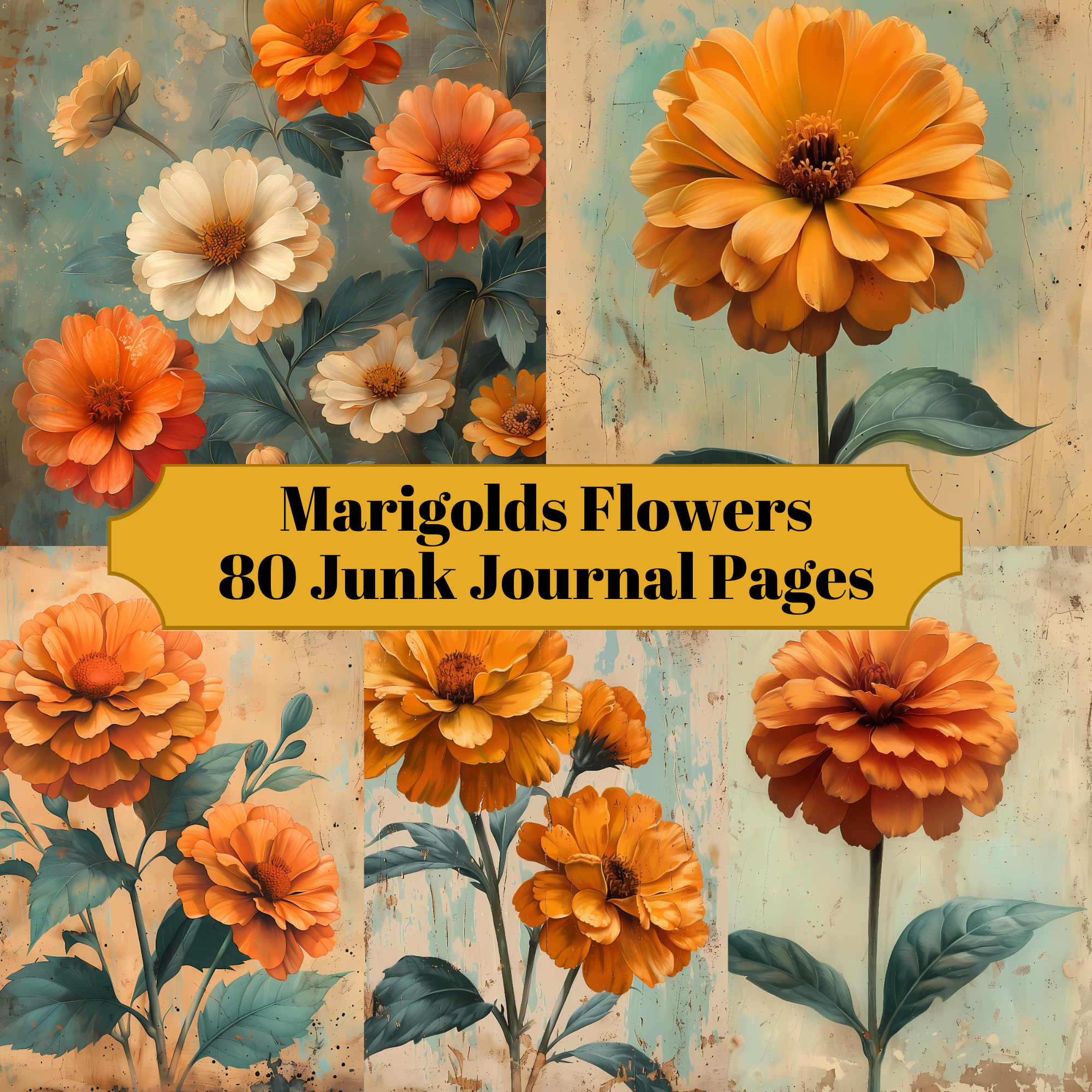 Marigolds Flowers Junk Journal Pages - CraftNest