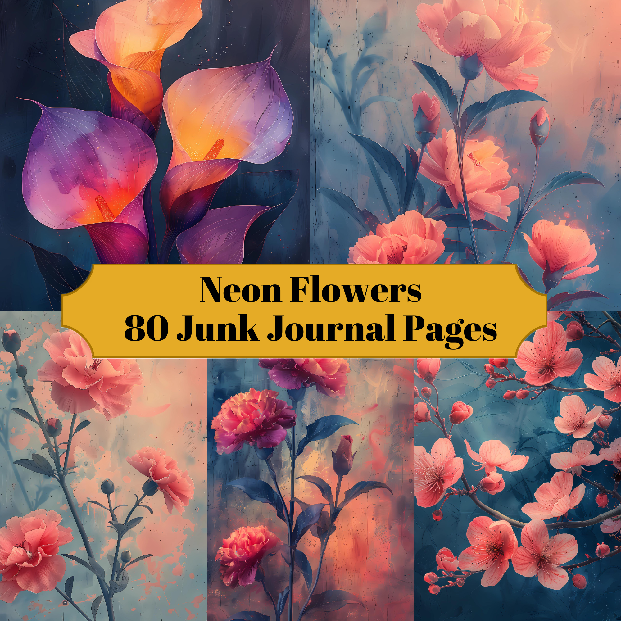 Neon Flowers Junk Journal Pages - CraftNest