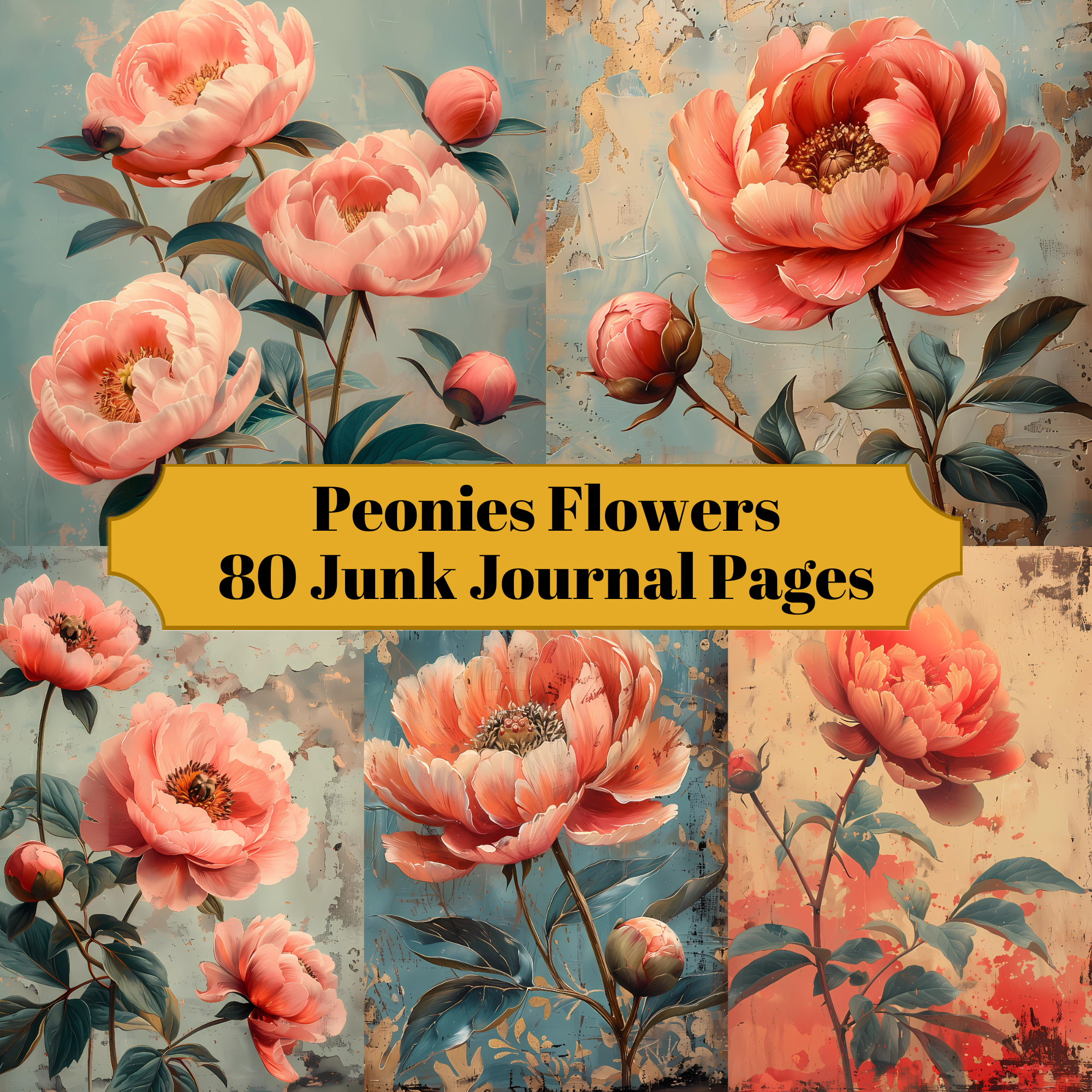 Peonies Flowers Junk Journal Pages - CraftNest