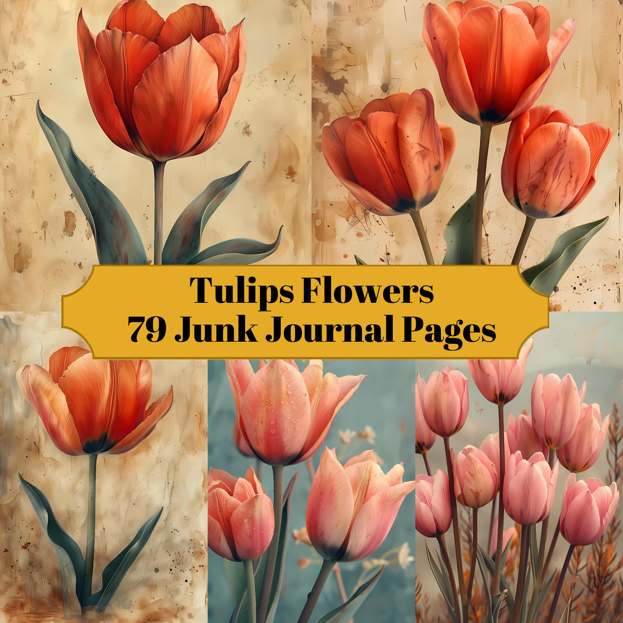 Tulips Flowers Junk Journal Pages - CraftNest