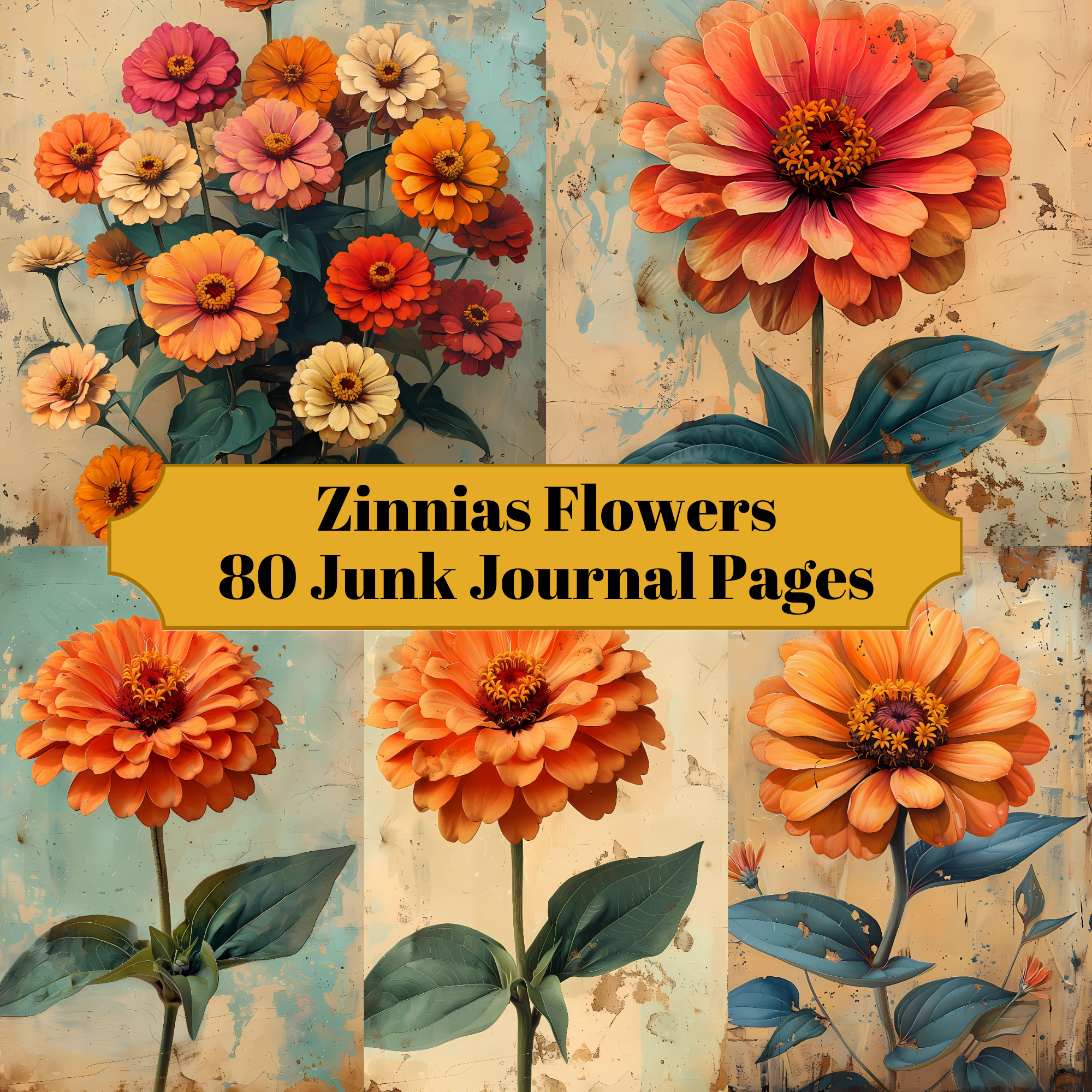 Zinnias Flowers Junk Journal Pages - CraftNest