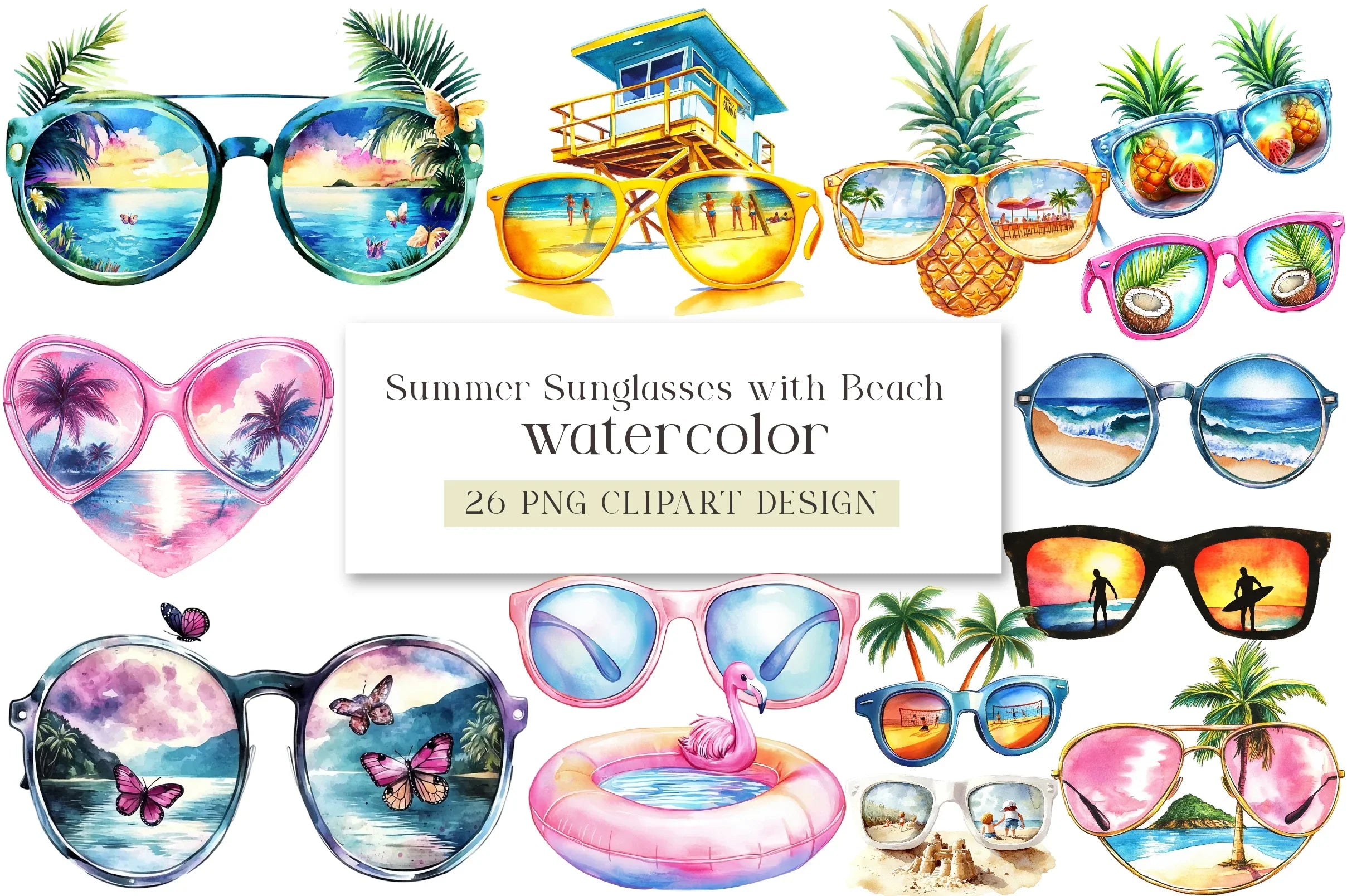 Summer Sunglasses Beach Clipart Bundle