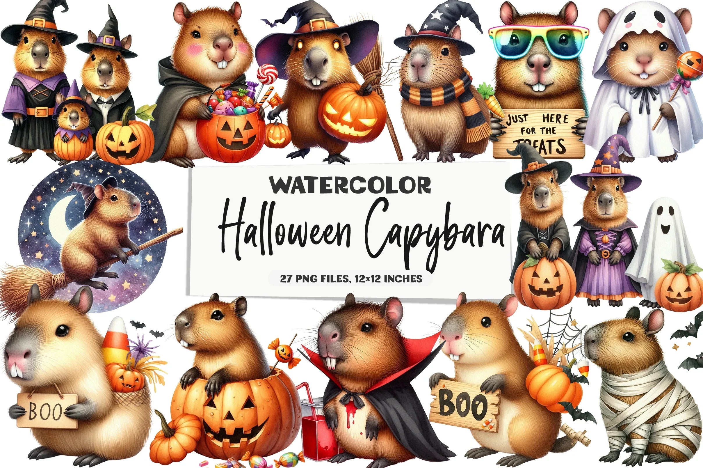 Halloween Capybara Clipart Bundle