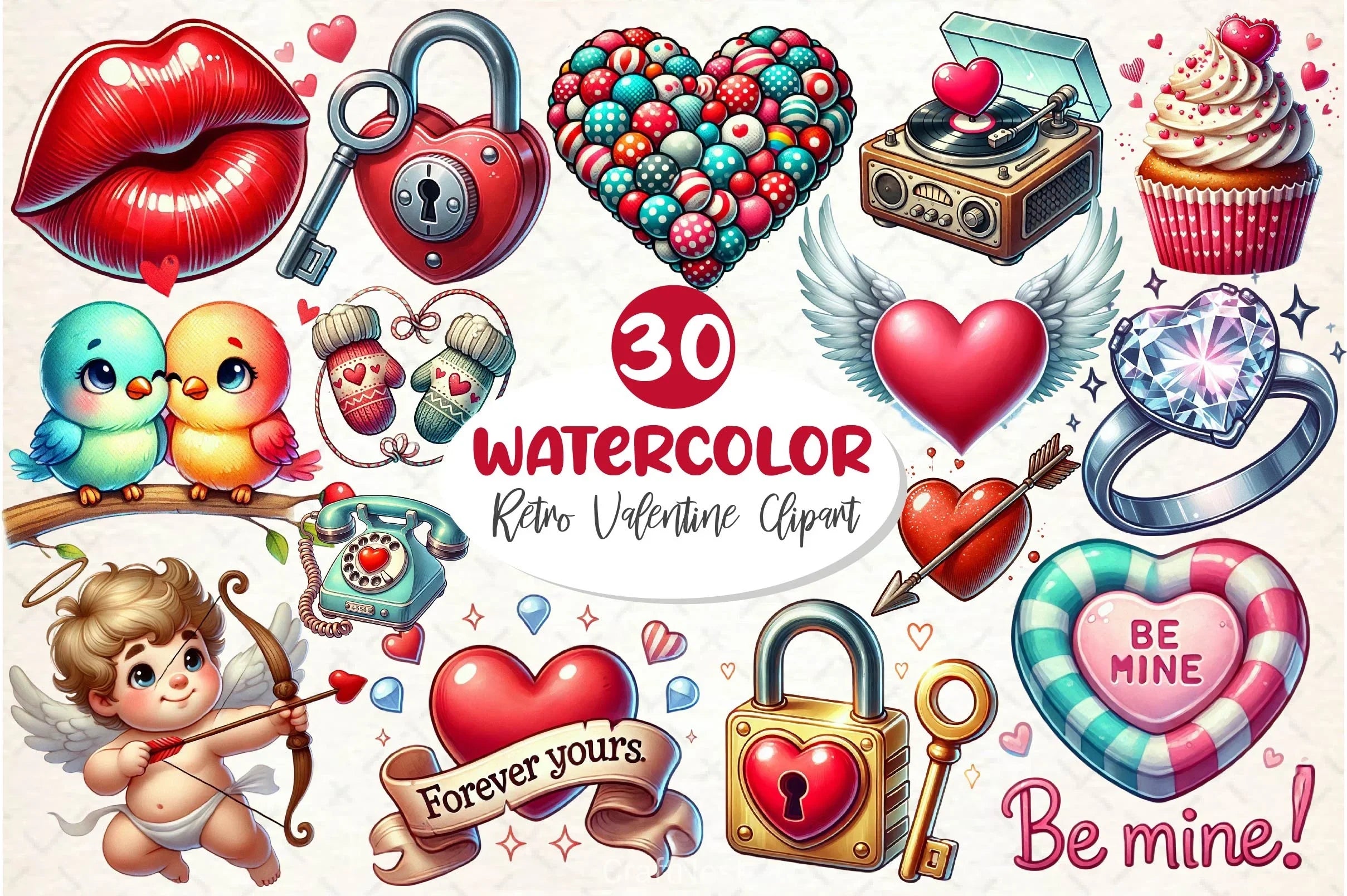 Retro Valentine Clipart Bundle