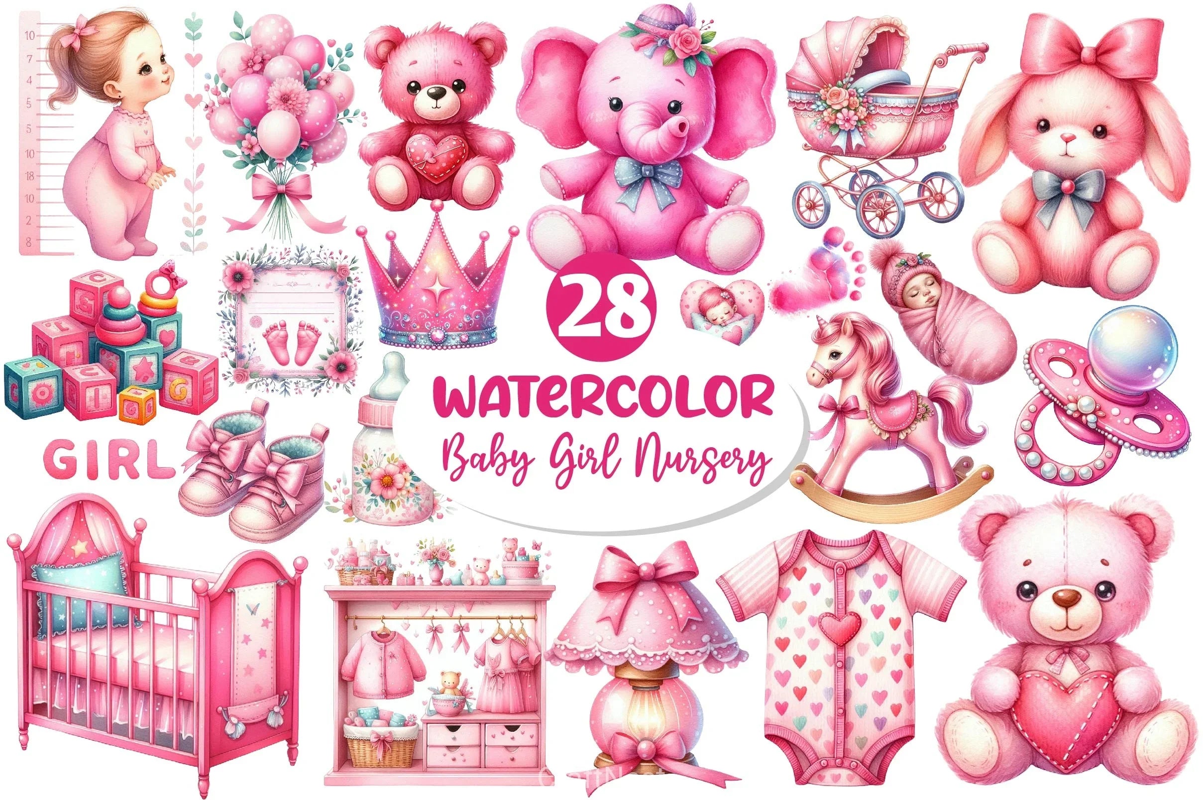 Pink Baby Girl Nursery Clipart Bundle