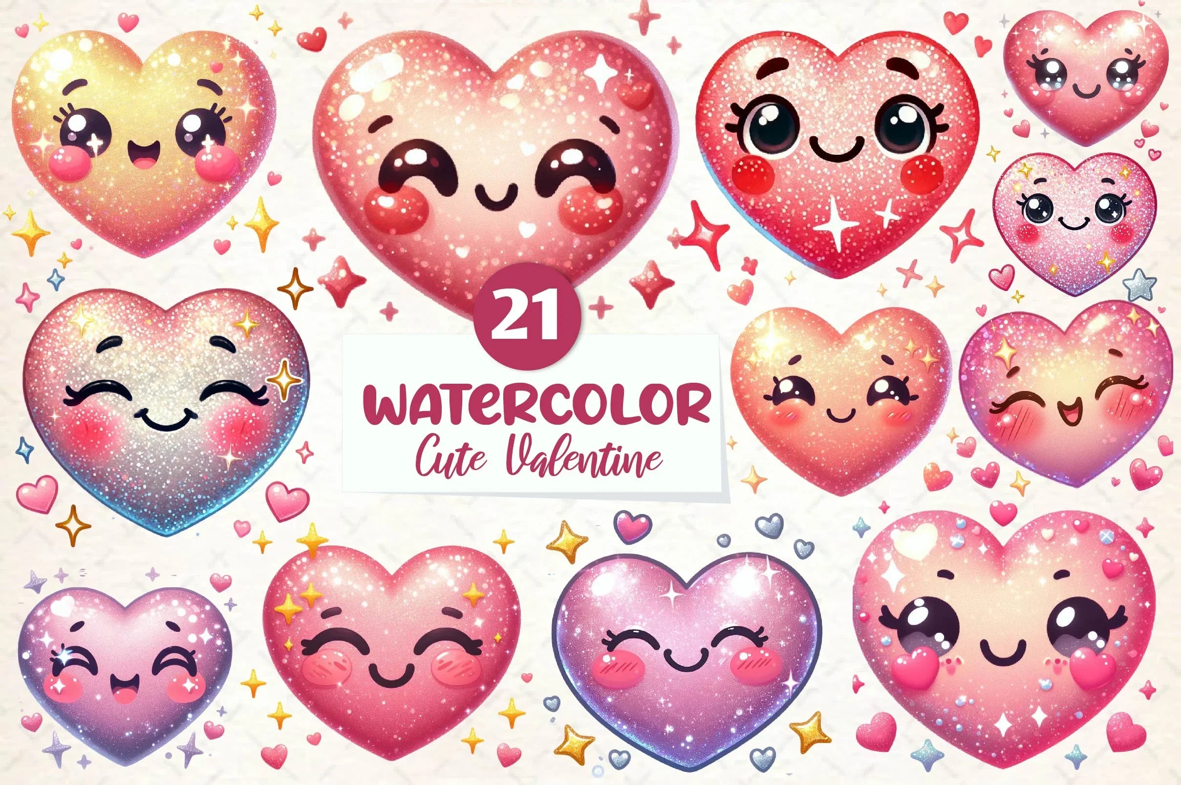 Cute Valentine Smiling Heart Clipart Bundle