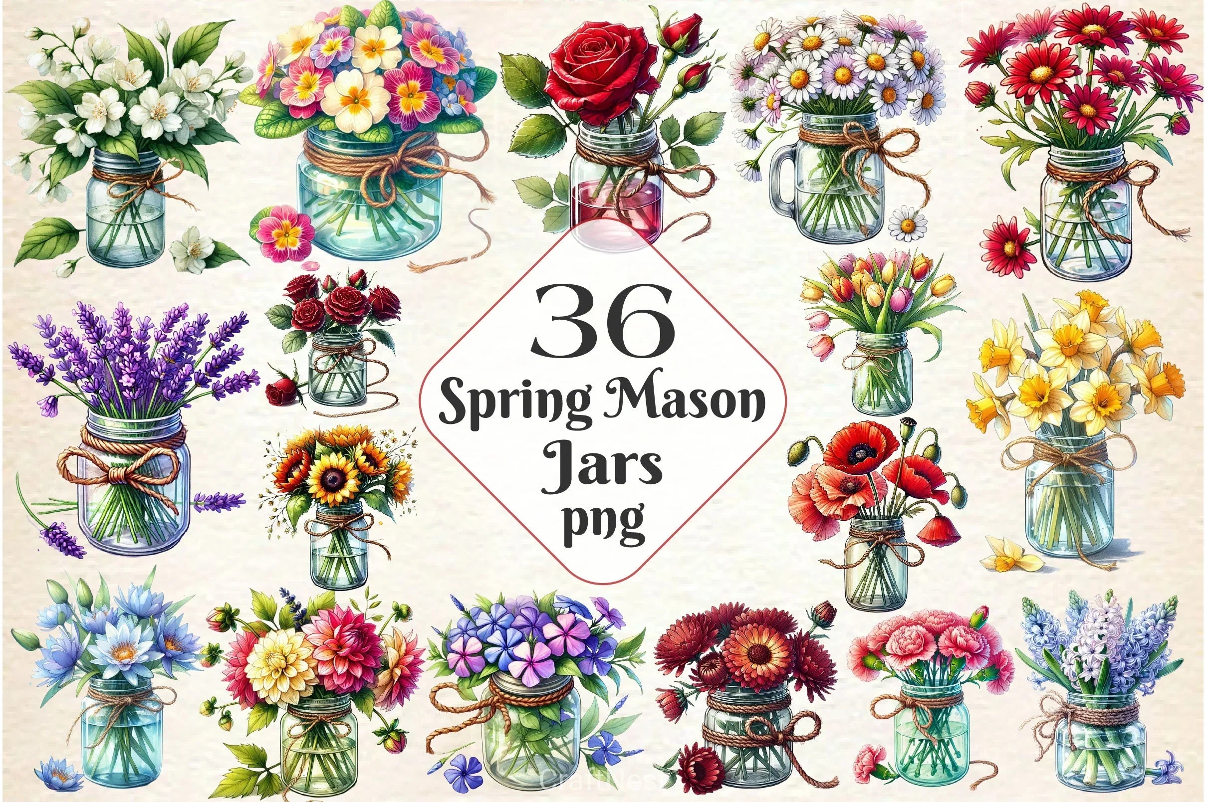 Spring Mason Jars Clipart Bundle