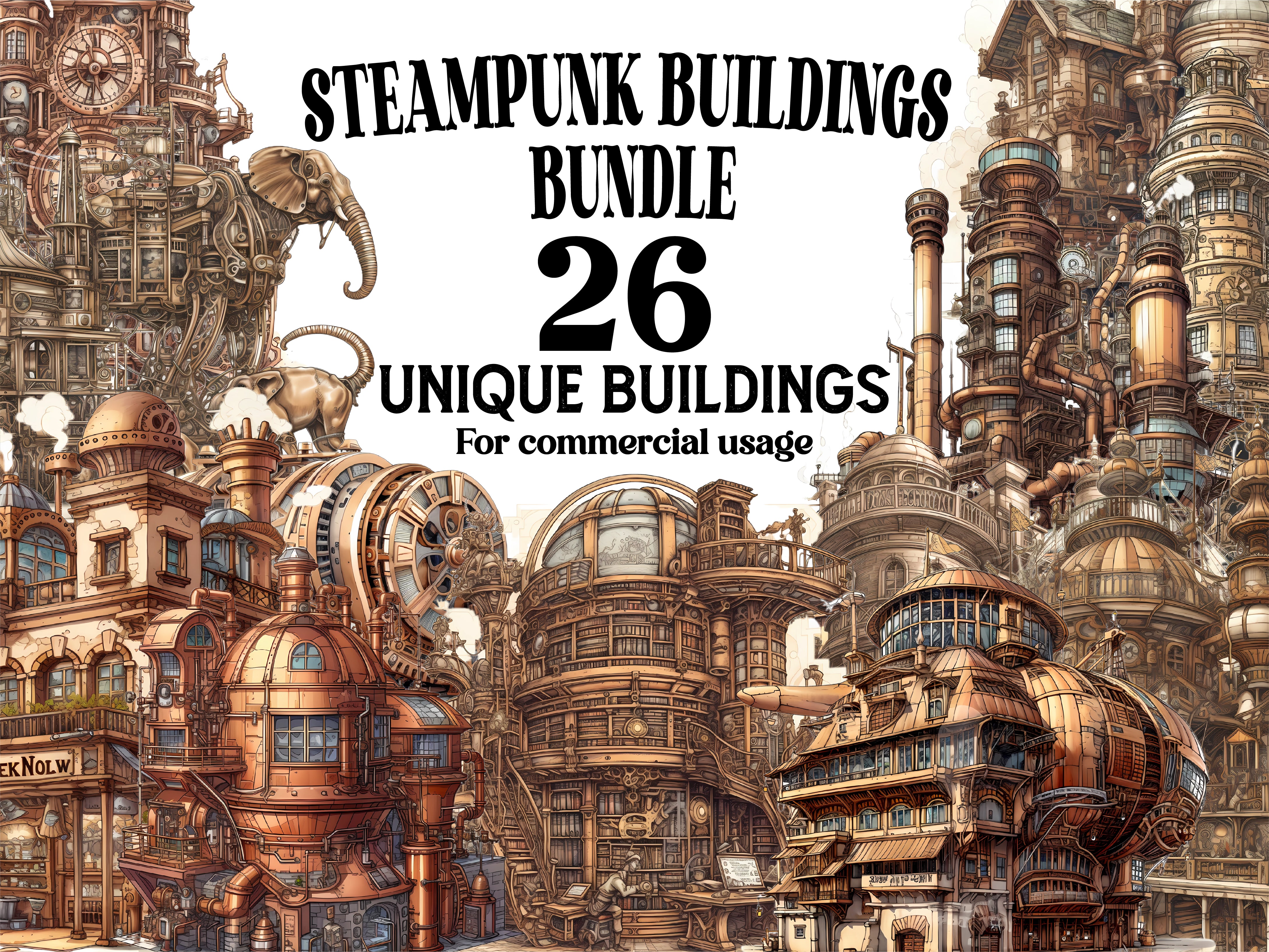 Steampunk Buildings Clipart - CraftNest