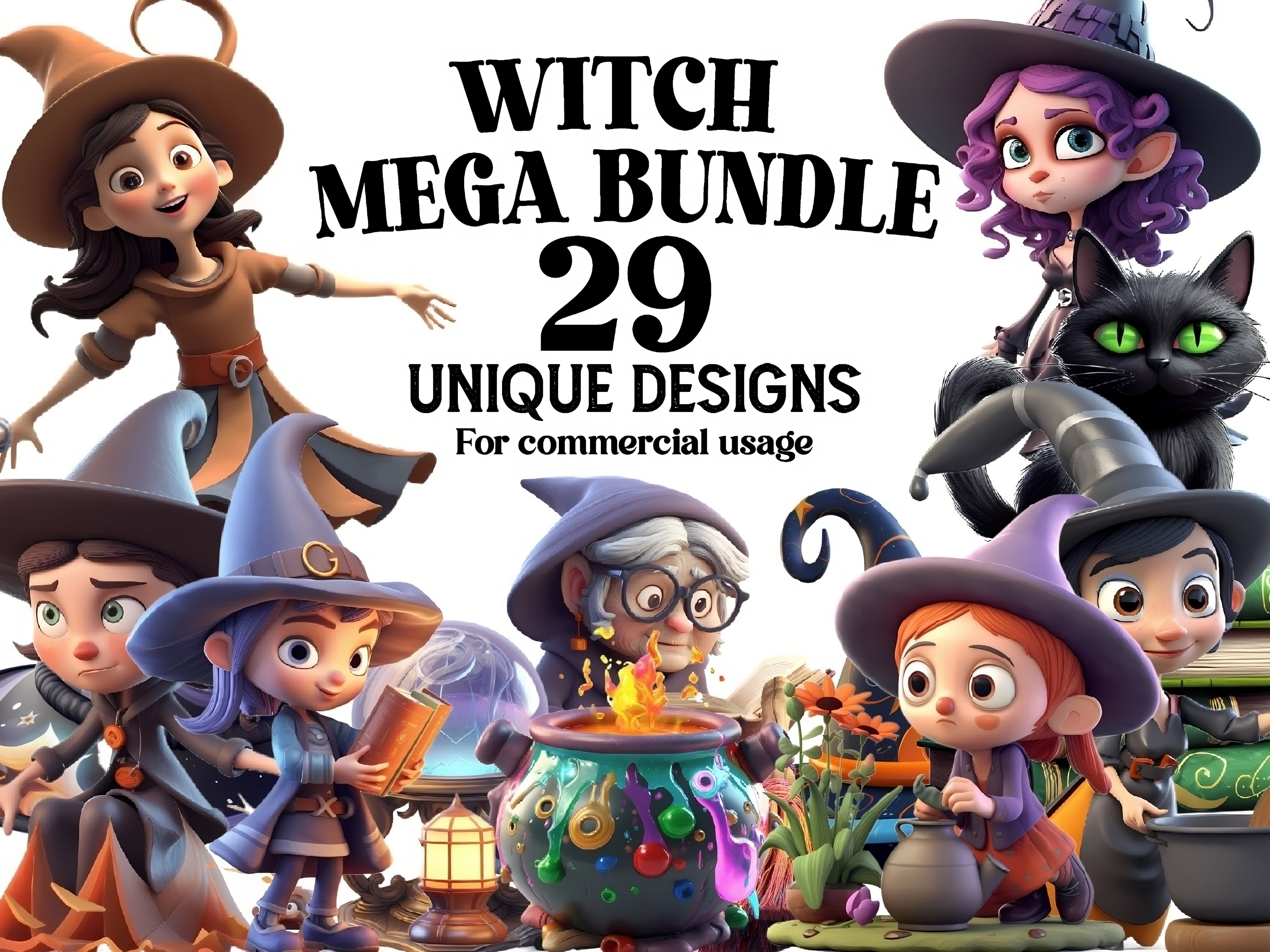 Cute Witches Clipart - CraftNest
