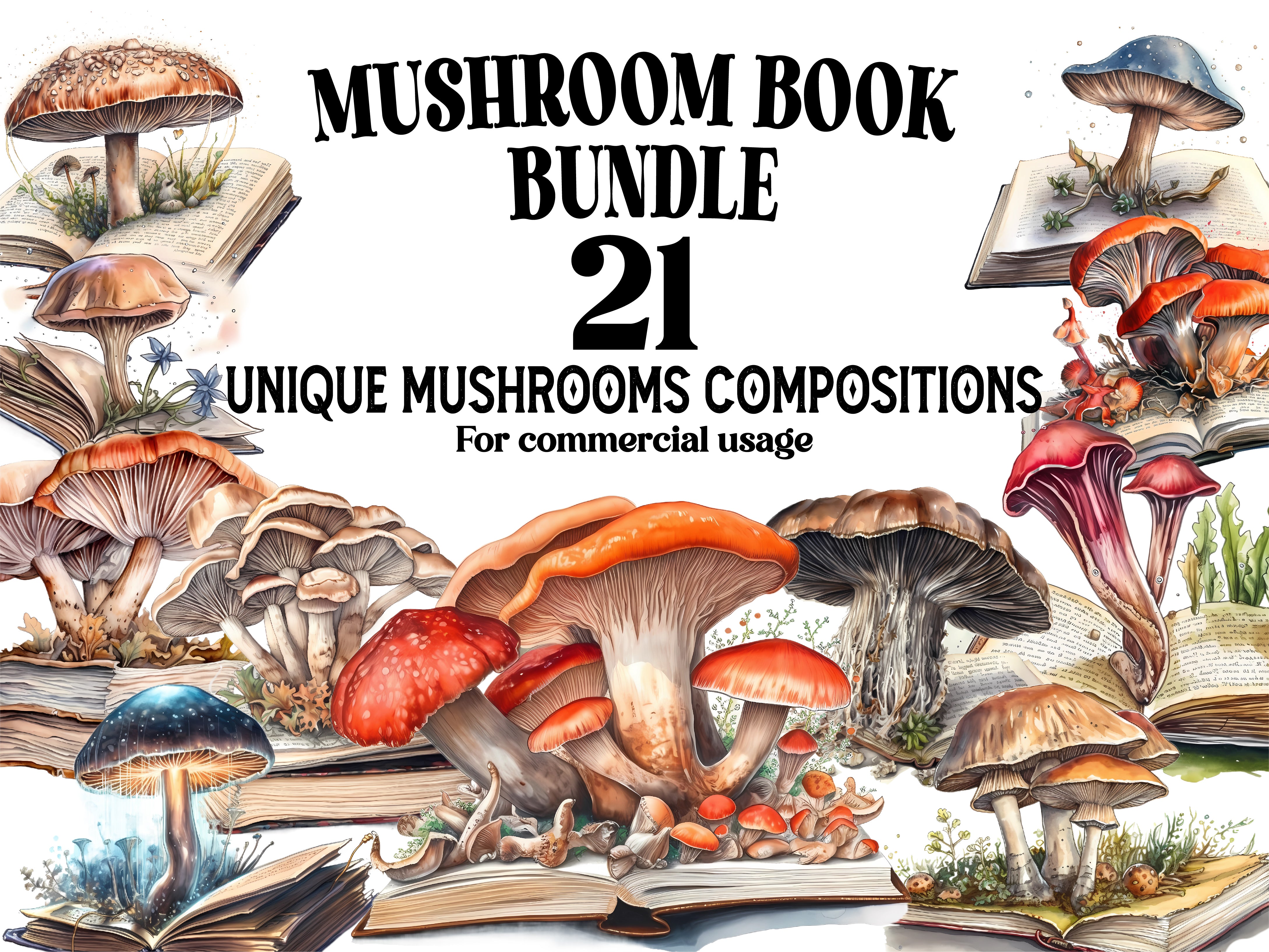 Mushroom Books Clipart - CraftNest
