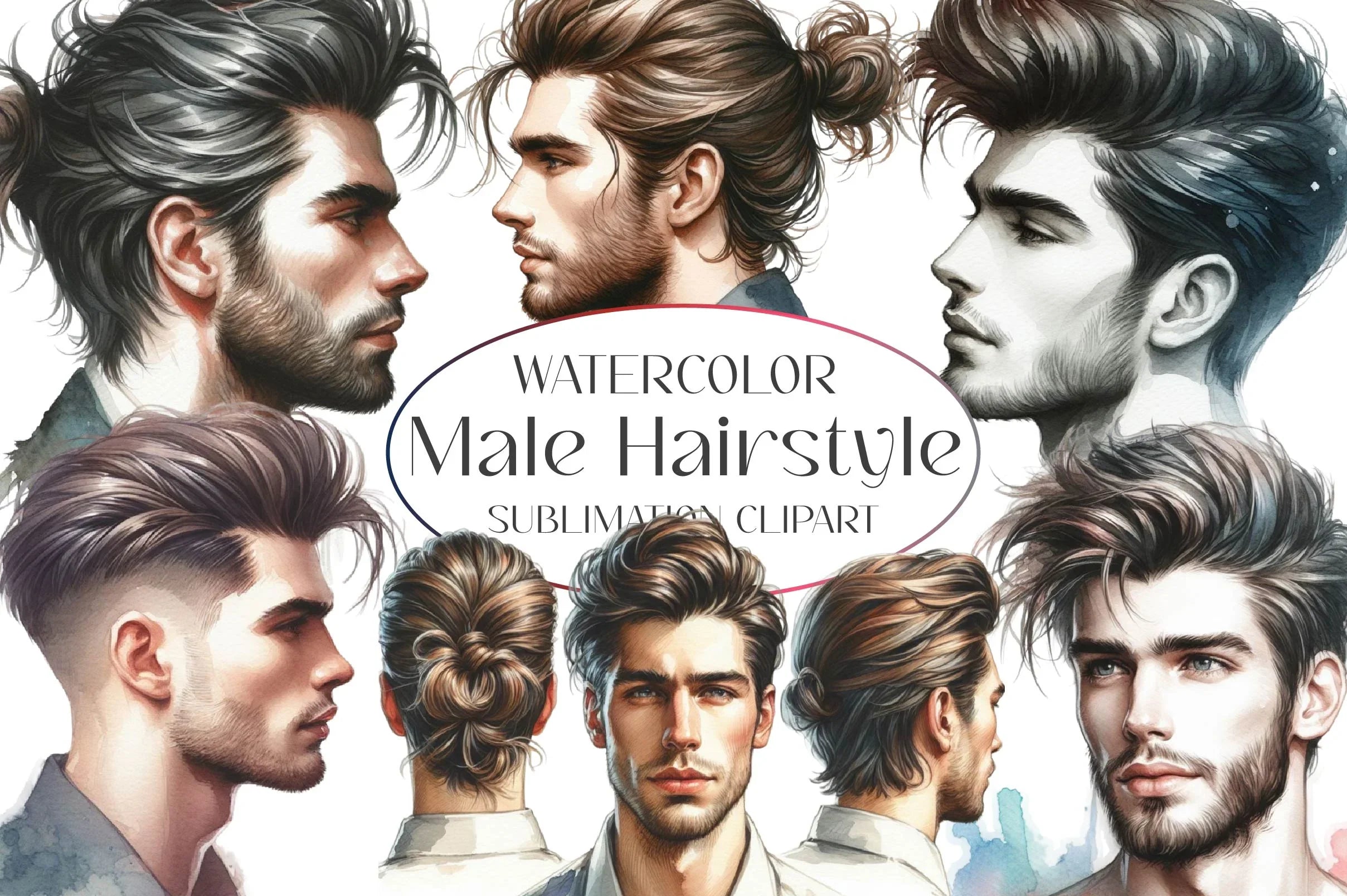 20C Hairstyle Male Male Hairstyle Clipart Bundle