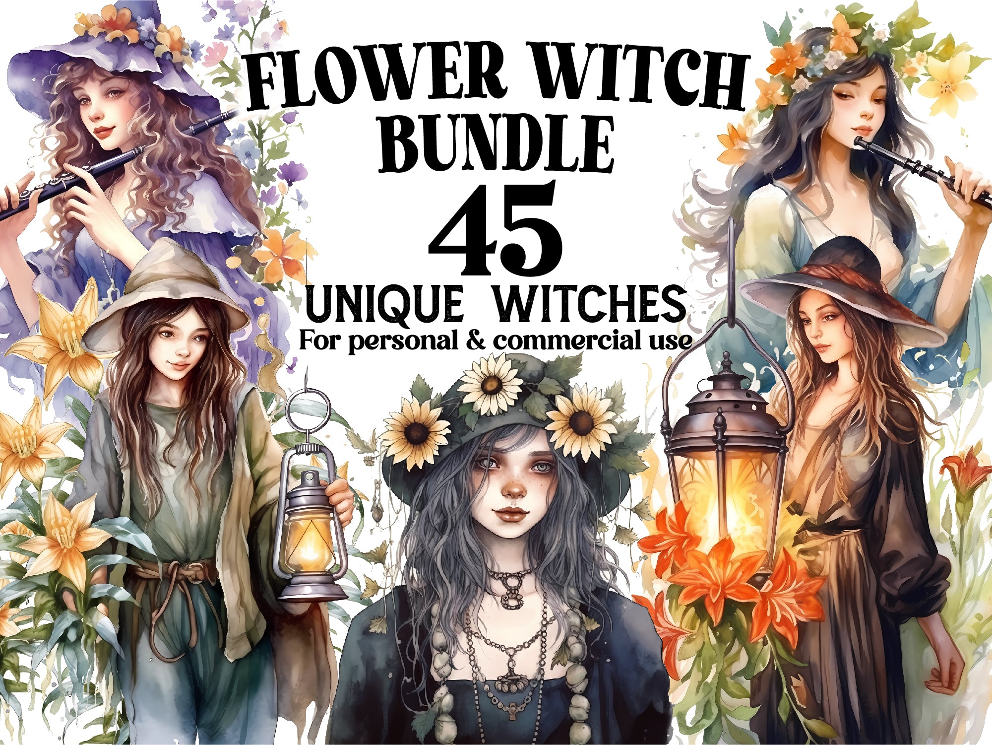 Flower Witches Clipart - CraftNest
