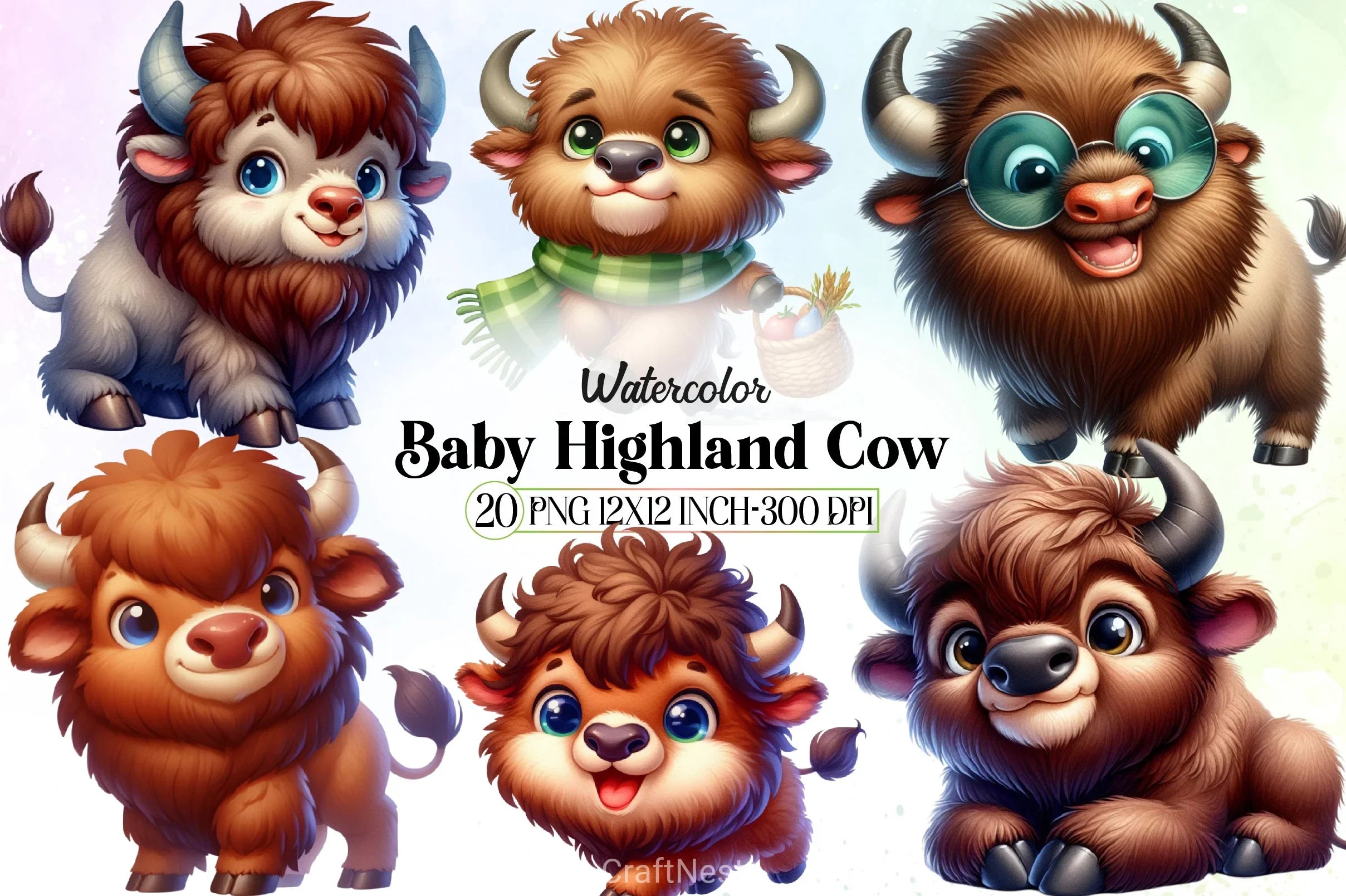 Baby Highland Cow Clipart Bundle