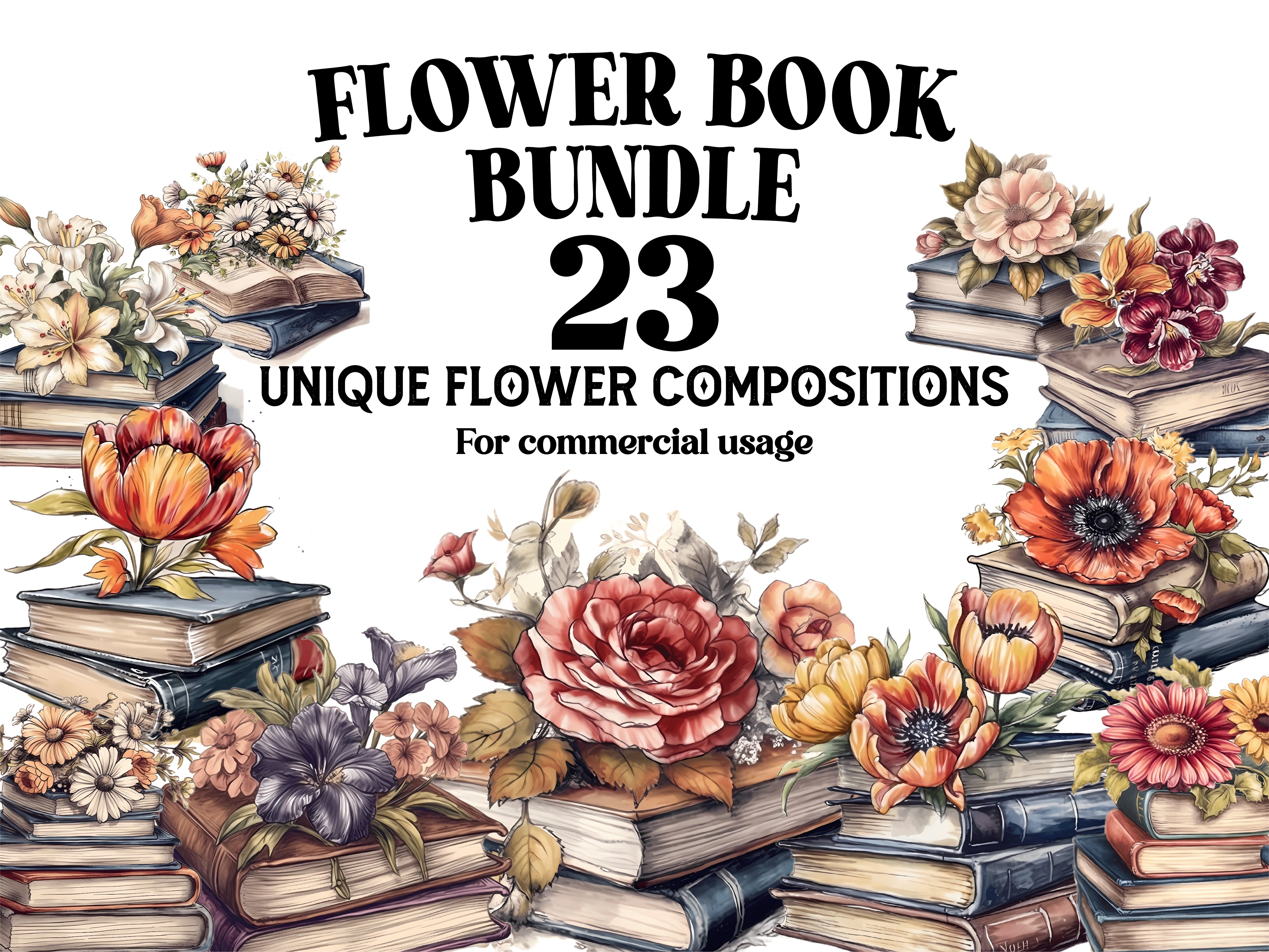 Flower Books Regular Bundle Clipart - CraftNest