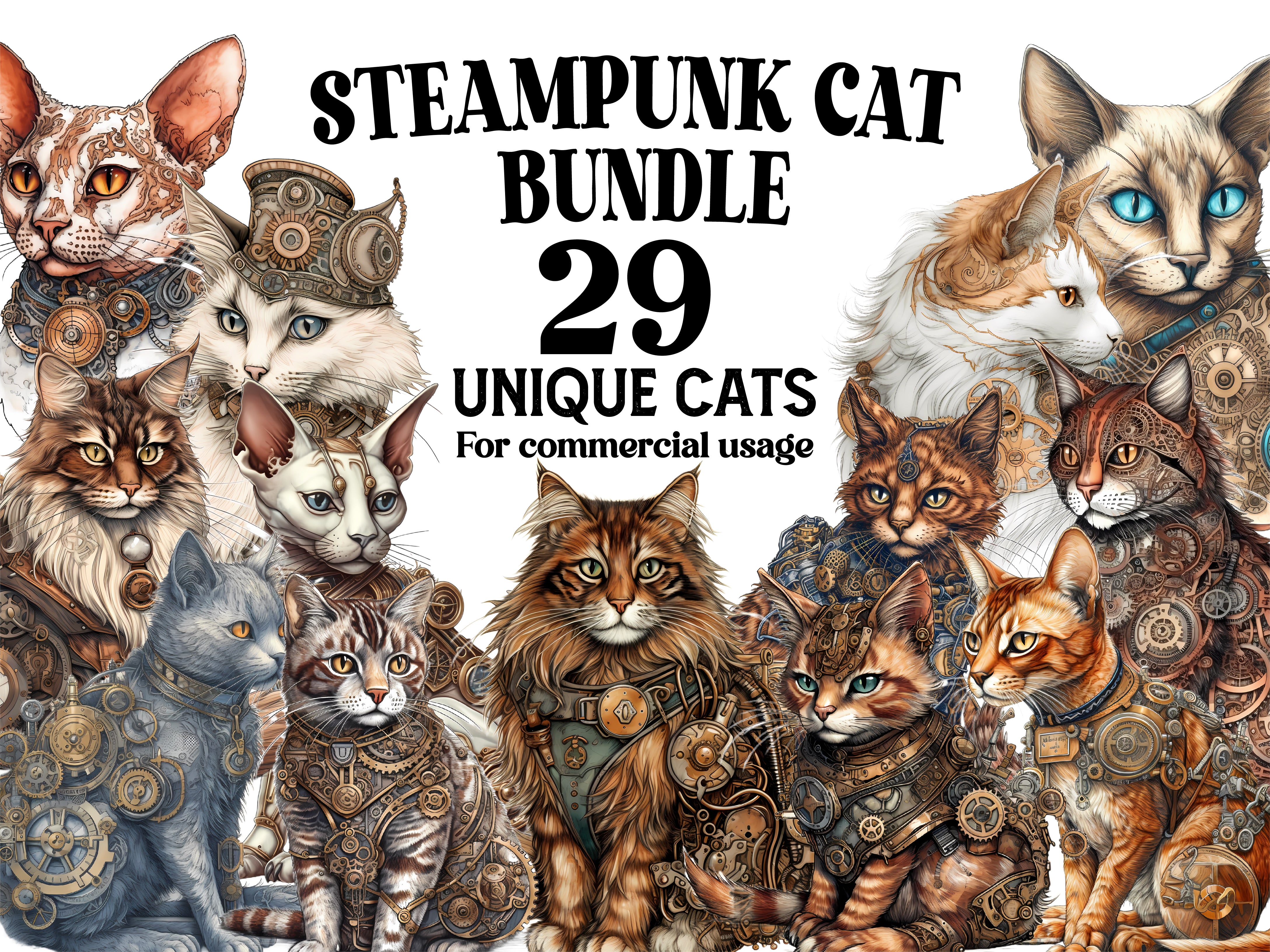 Steampunk Cats Clipart - CraftNest