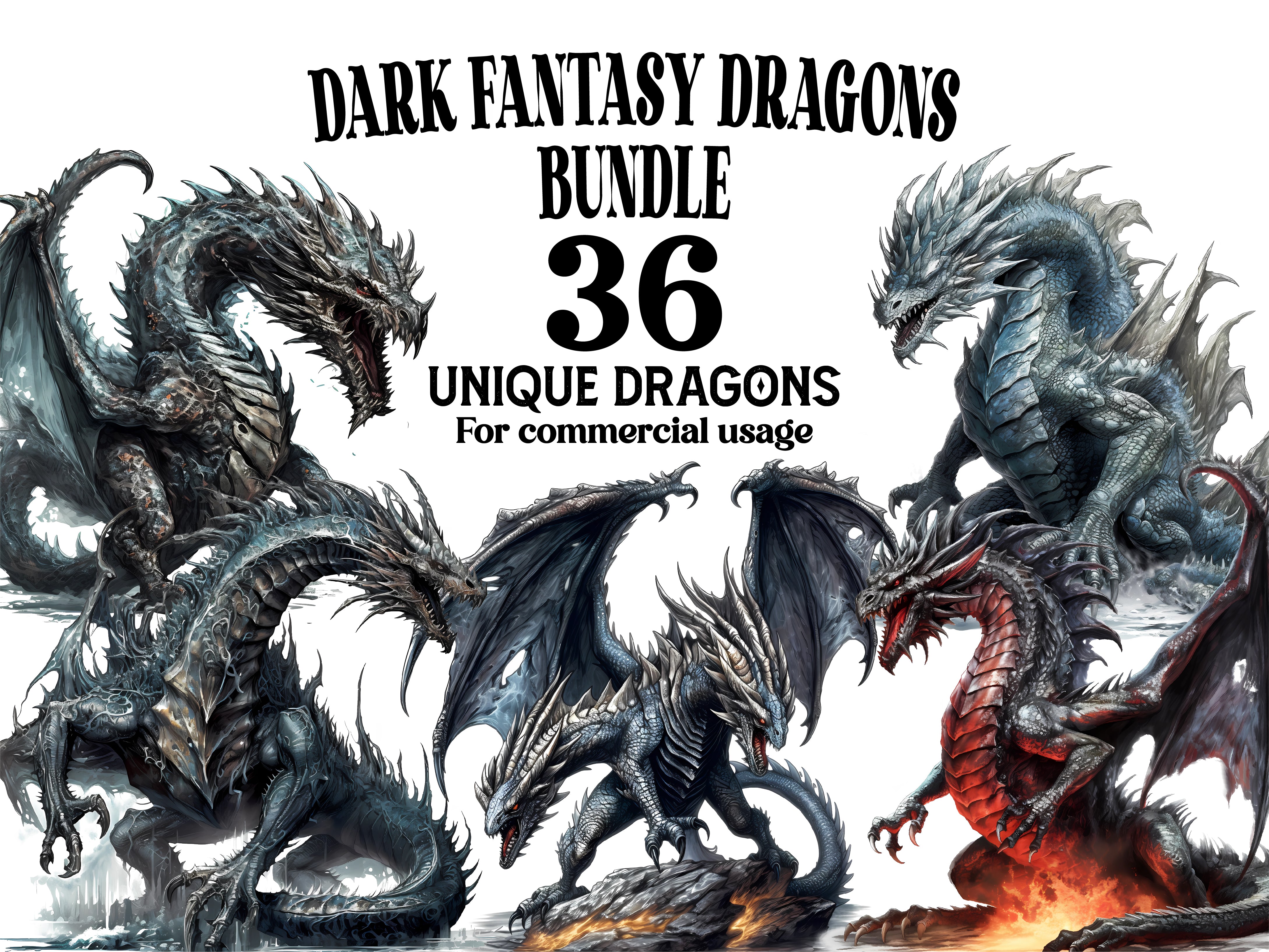 Dark Fantasy Dragons Clipart - CraftNest