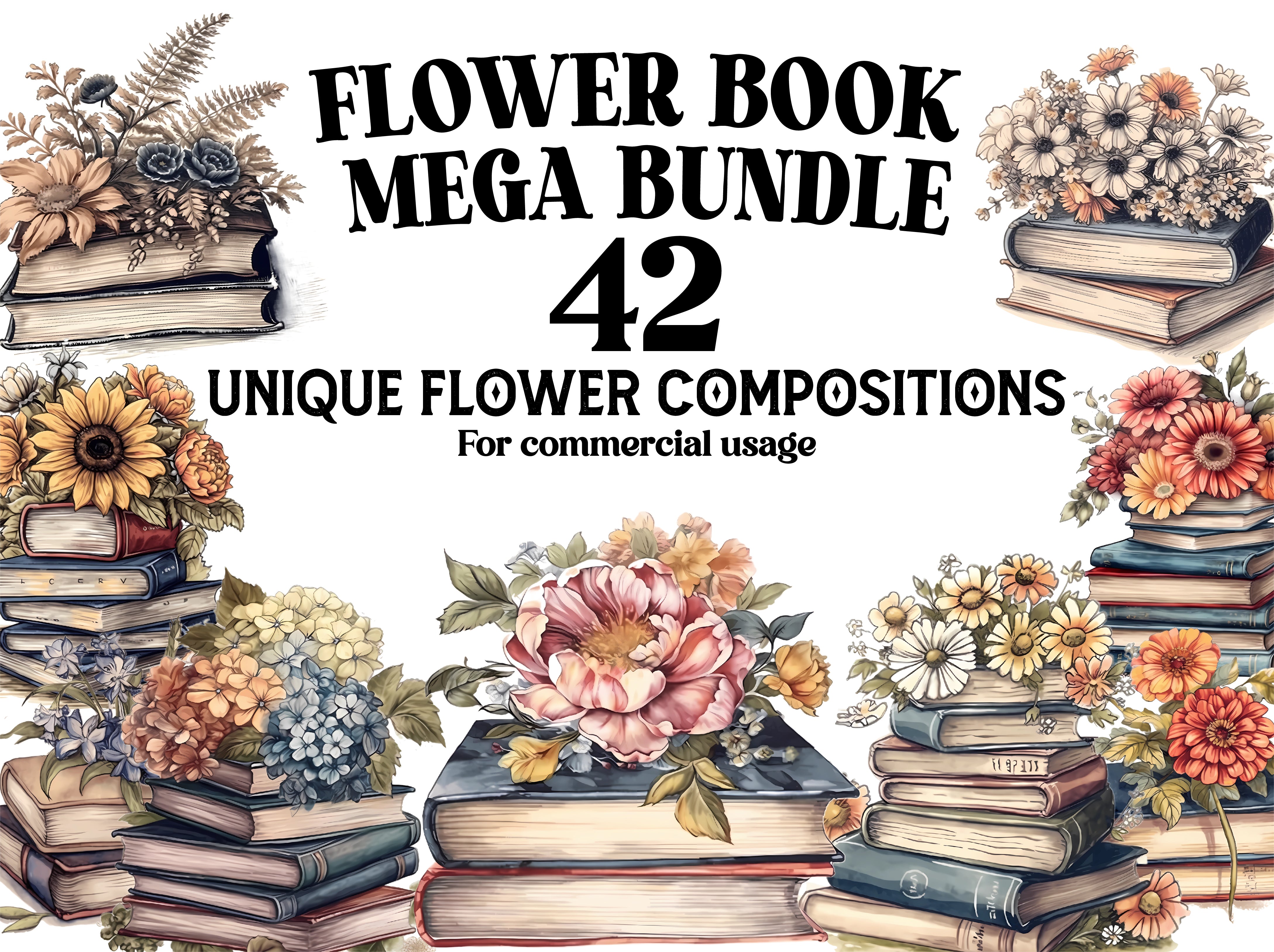 Flower Books Mega Bundle Clipart - CraftNest