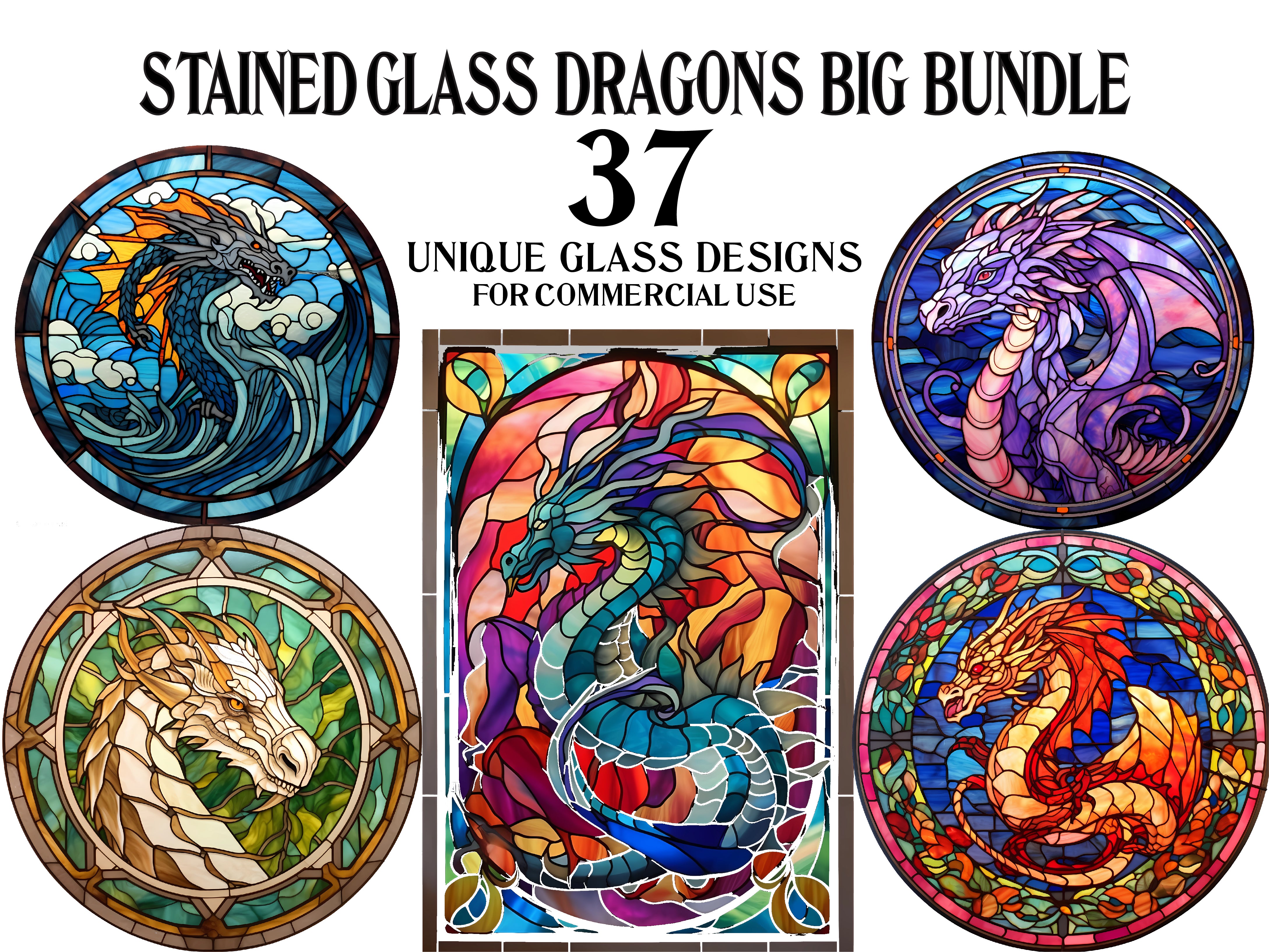 Stained Glass Dragons Clipart - CraftNest