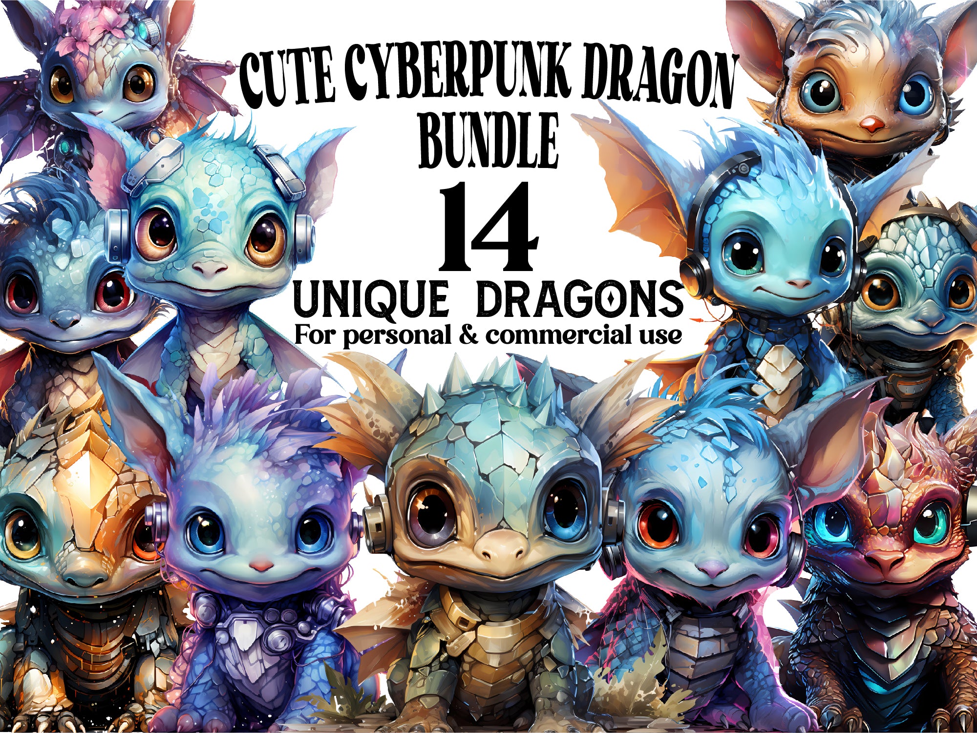 Cute Cyberpunk Dragon Clipart - CraftNest