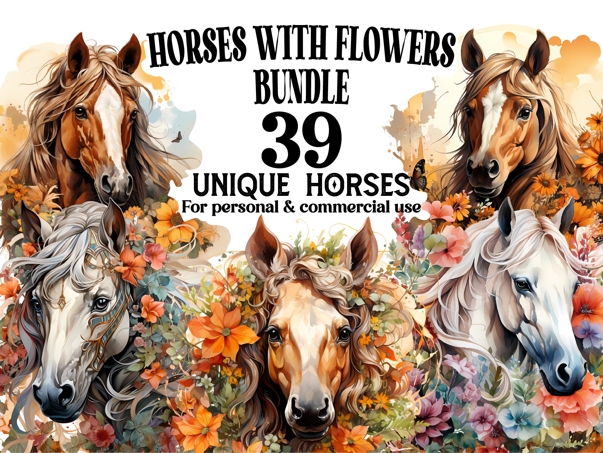 Horses with Flowers Clipart - CraftNest