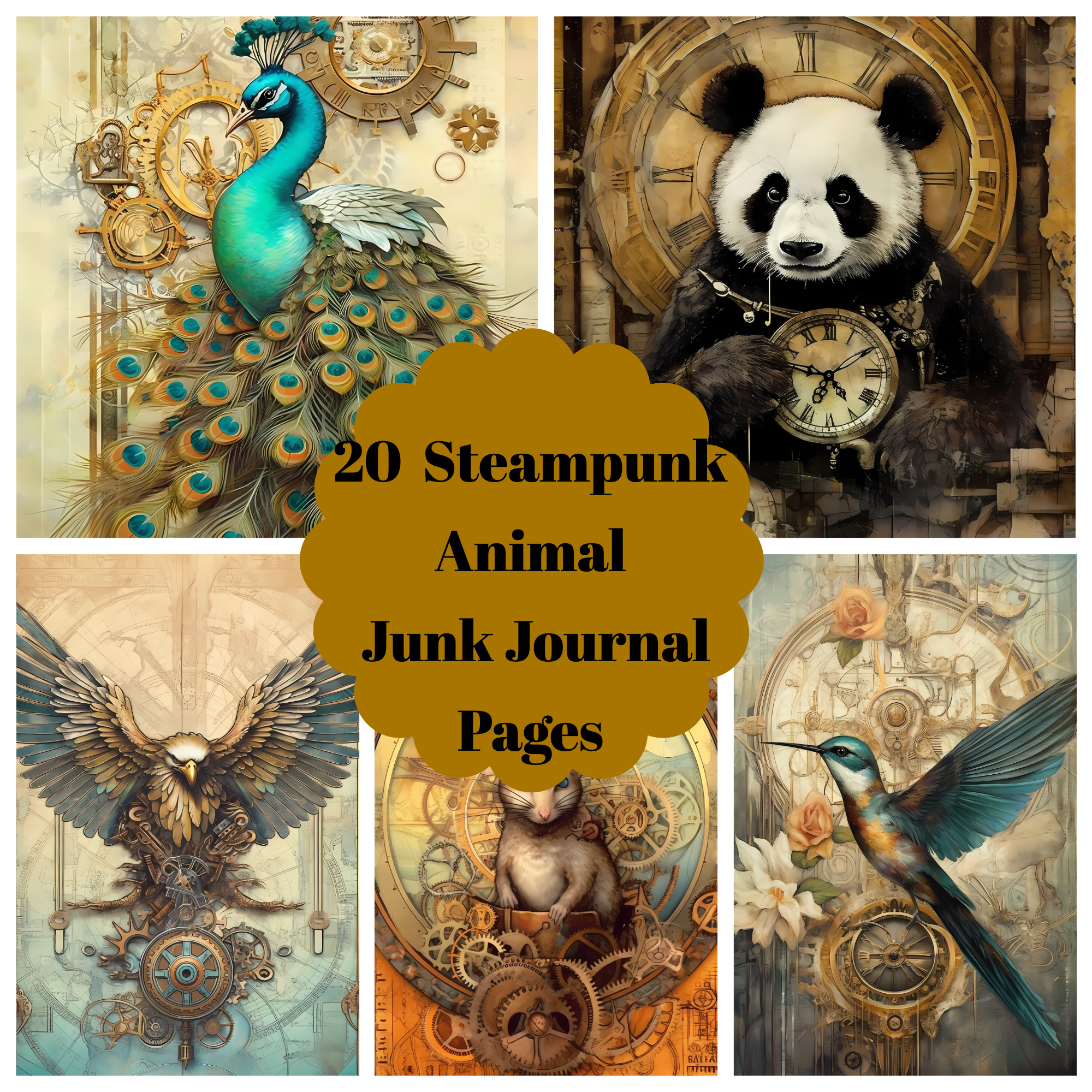 Steampunk Animals Junk Journal Pages - CraftNest