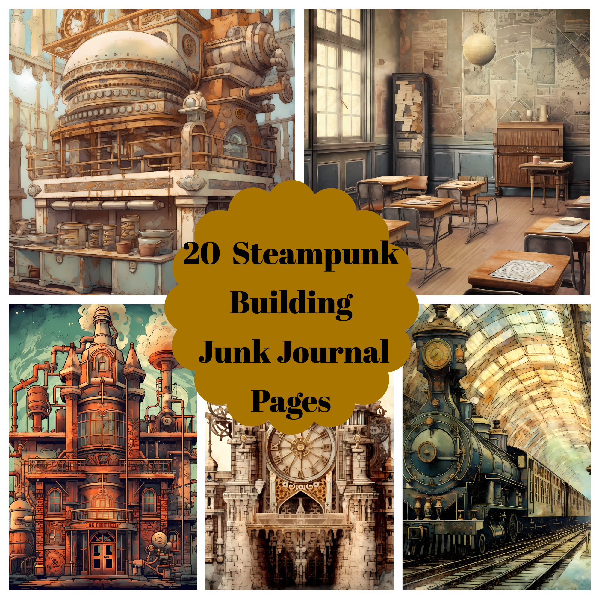 Steampunk Buildings Junk Journal Pages - CraftNest