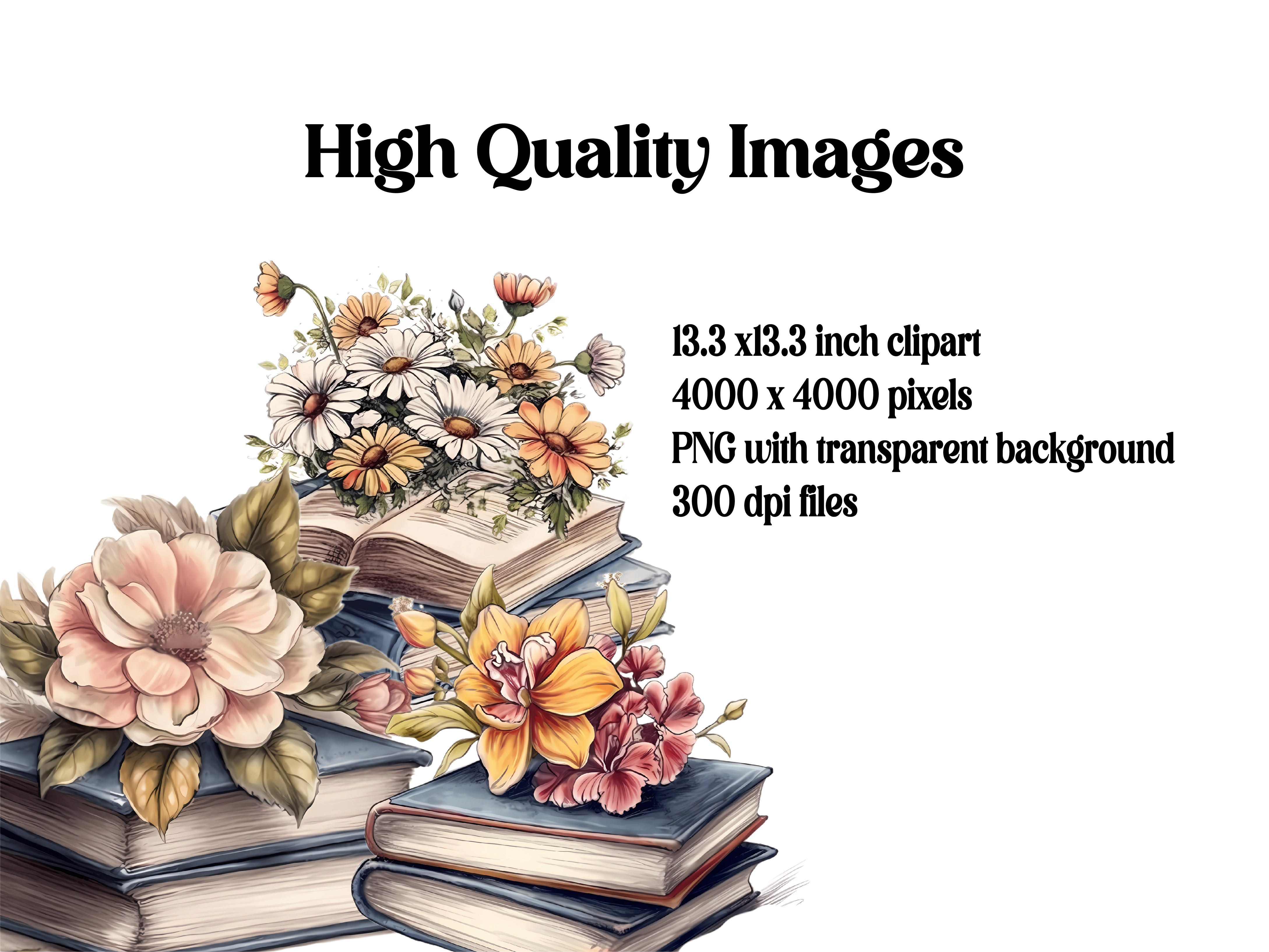 Flower Books Regular Bundle Clipart - CraftNest