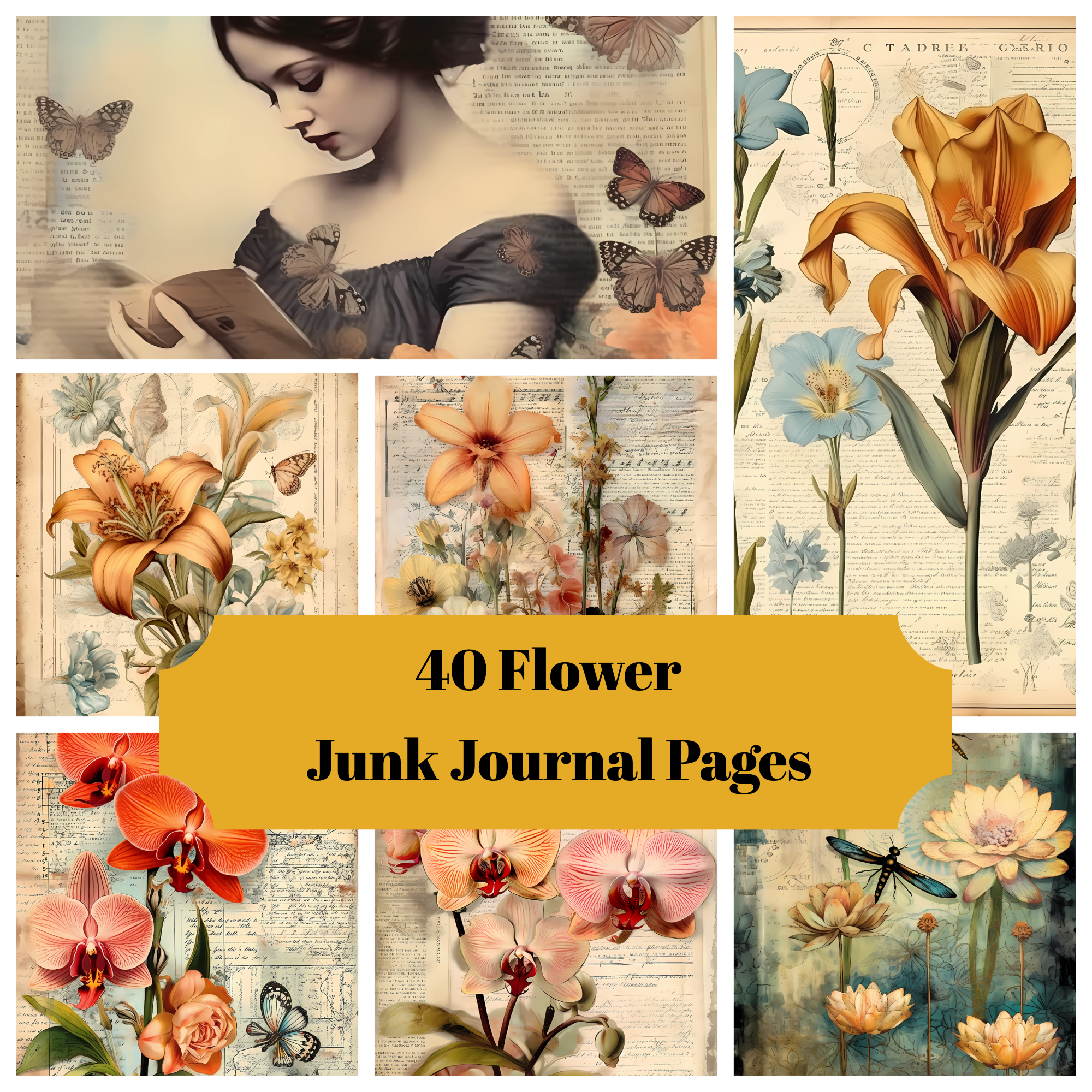 Flower Books Junk Journal Pages - CraftNest