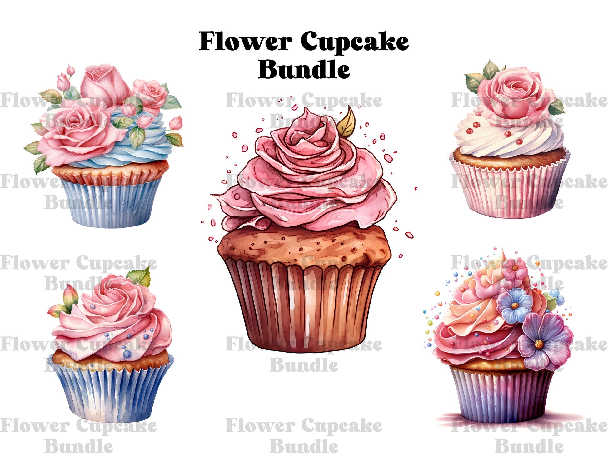Flower Cupcakes Clipart - CraftNest