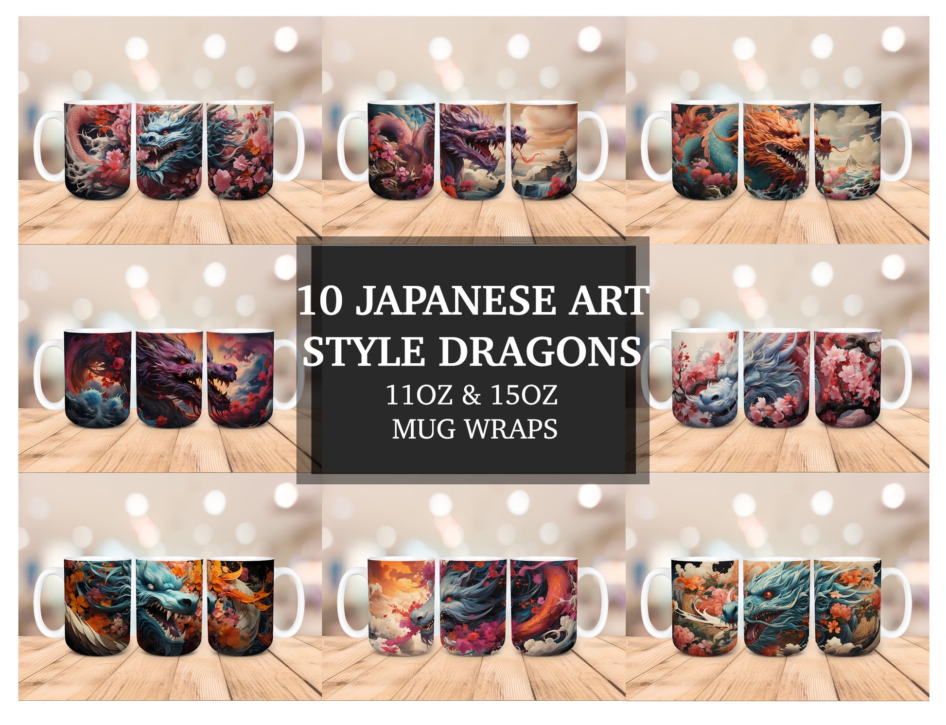 Japanese Art Style Dragons Mug Wrap - CraftNest