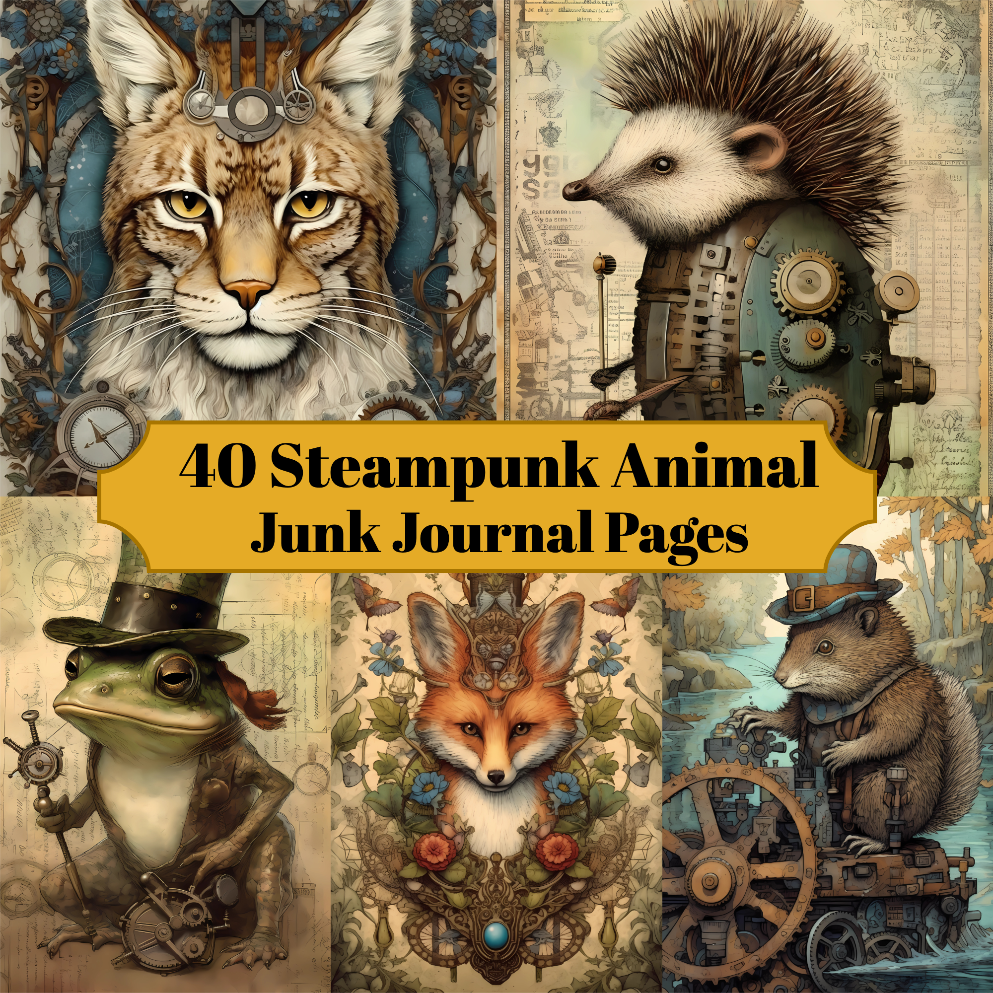 Steampunk Forest Animals Junk Journal Pages - CraftNest