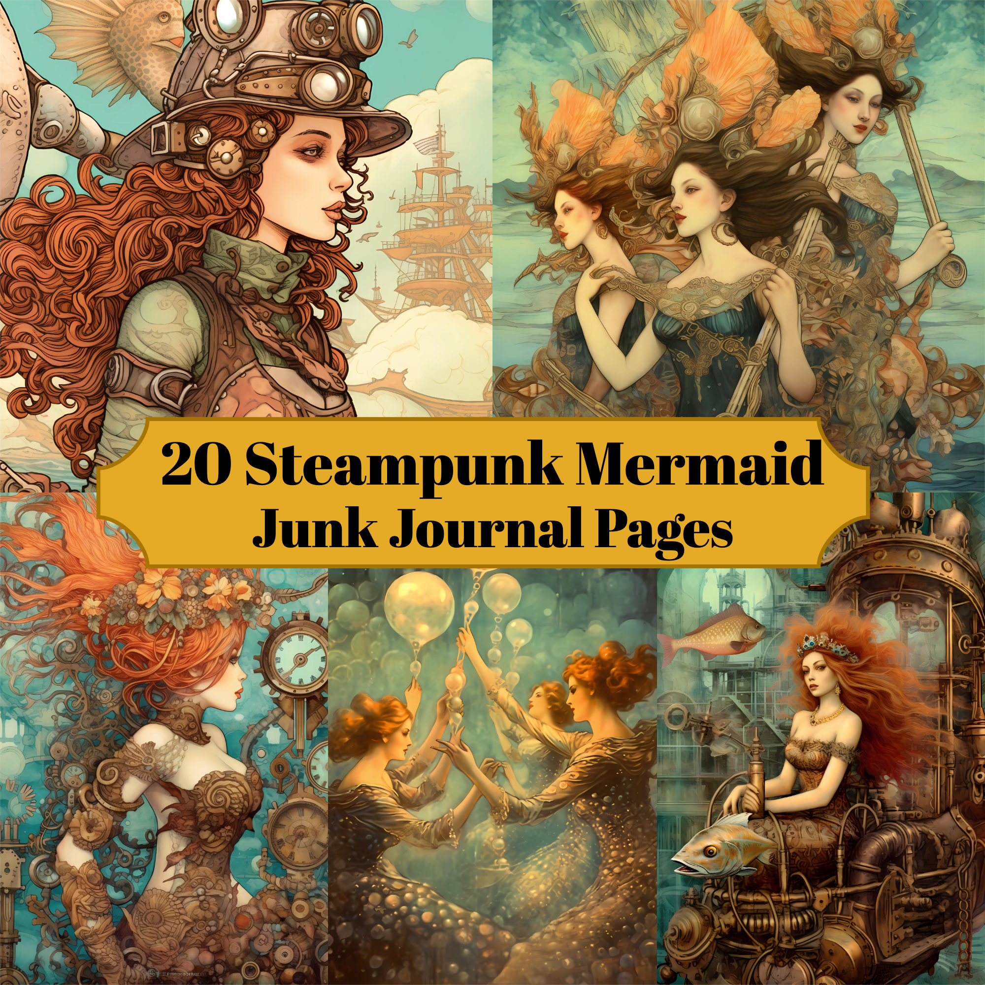 Steampunk Mermaids Junk Journal Pages - CraftNest