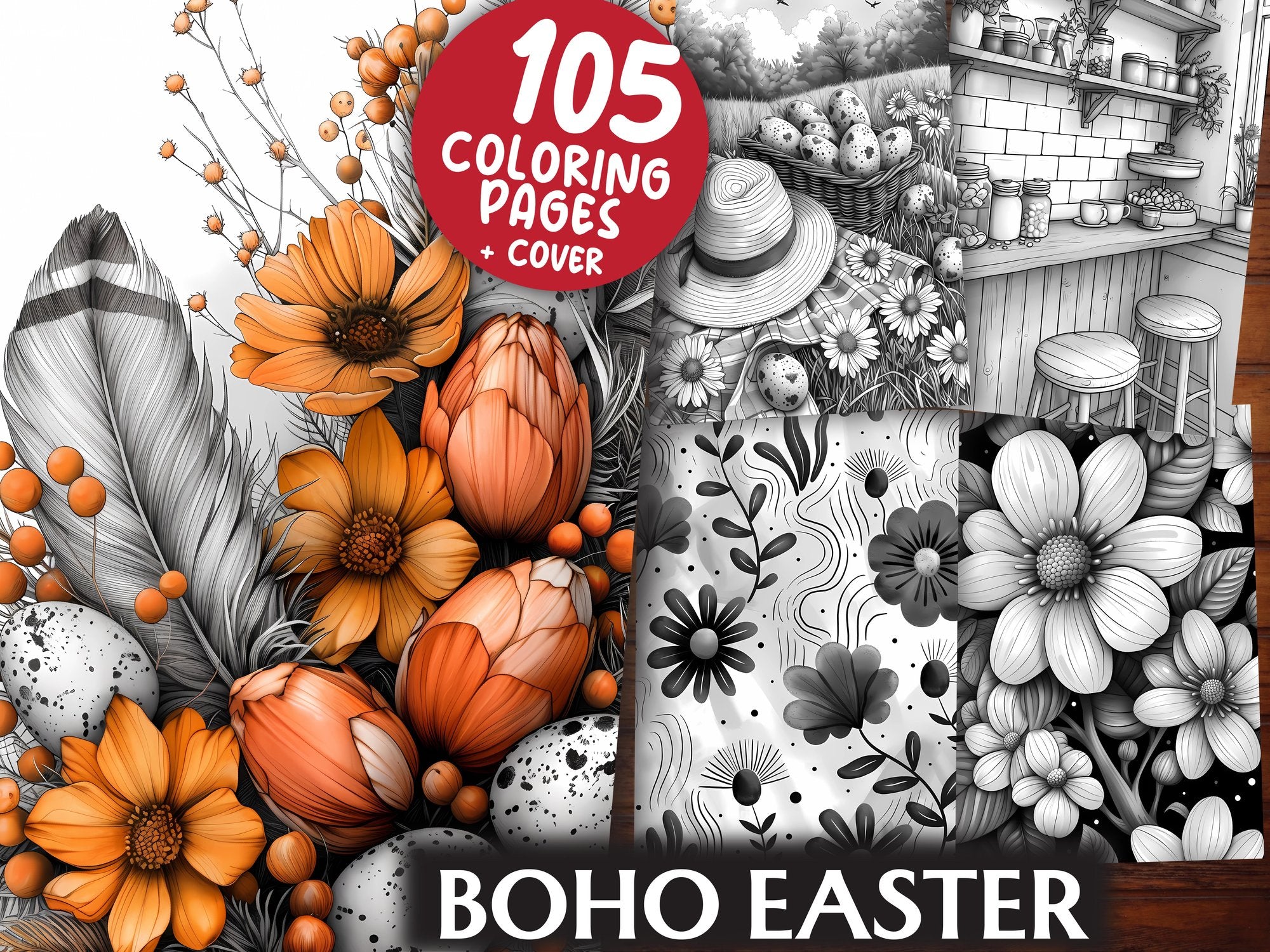 Boho Easter Coloring Books - CraftNest
