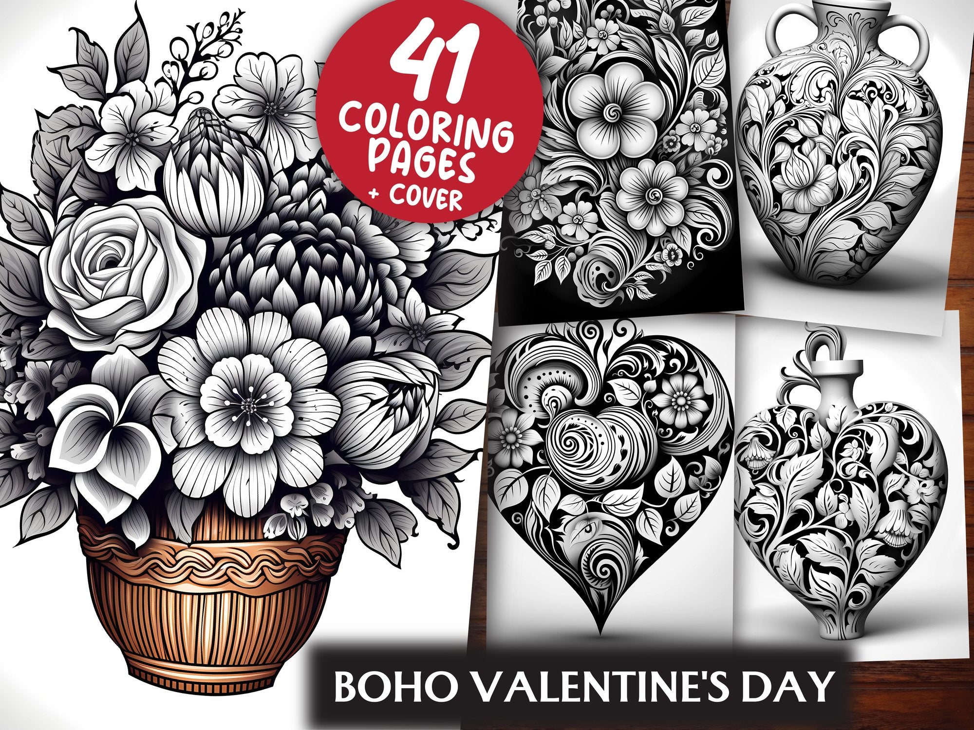 Boho Valentines Day Coloring Books - CraftNest