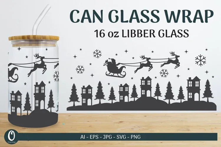 Christmas Scene Libbey Beer Glass Can Wrap SVG Bundle
