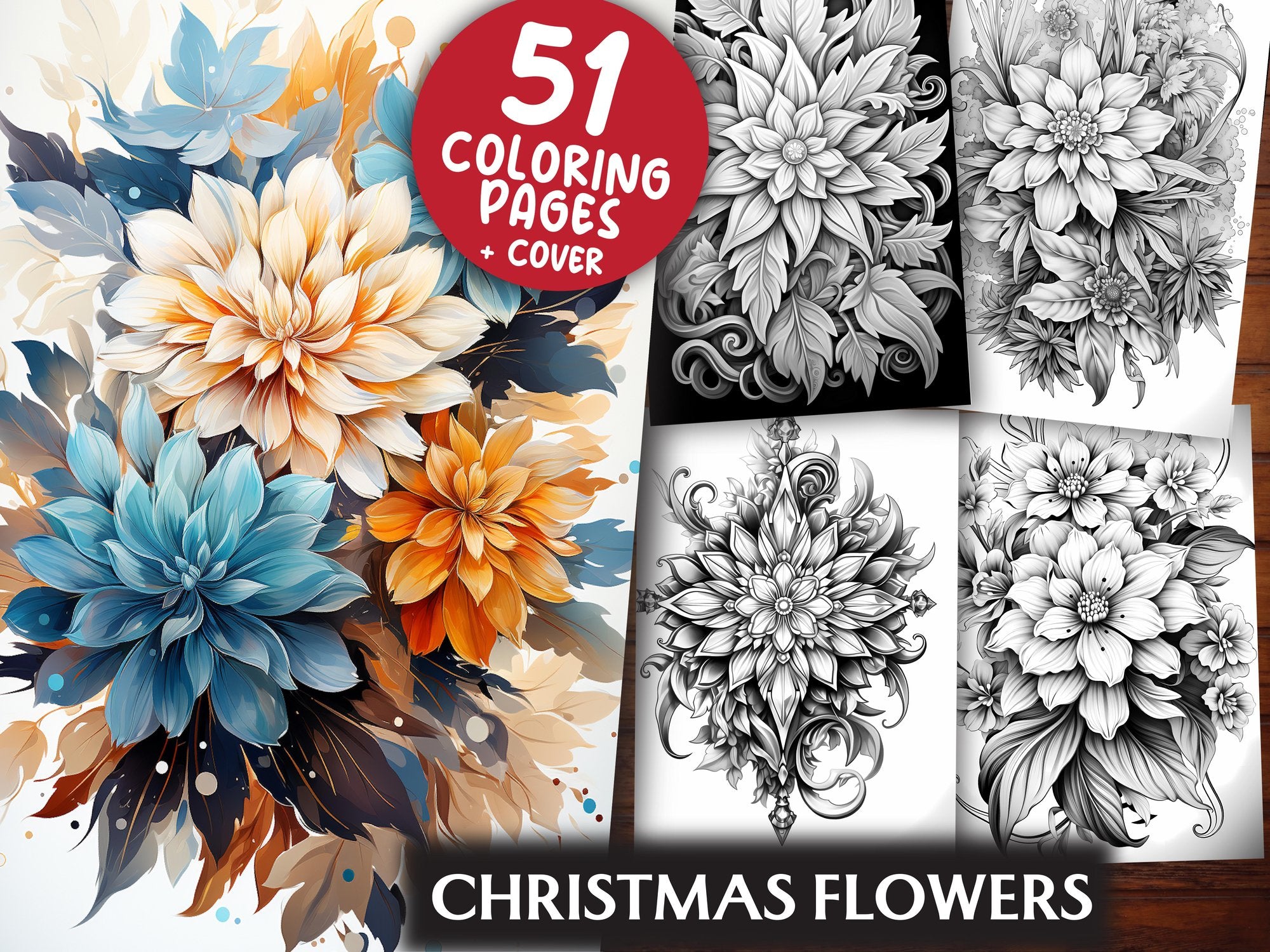 Christmas Flowers Coloring Books - CraftNest