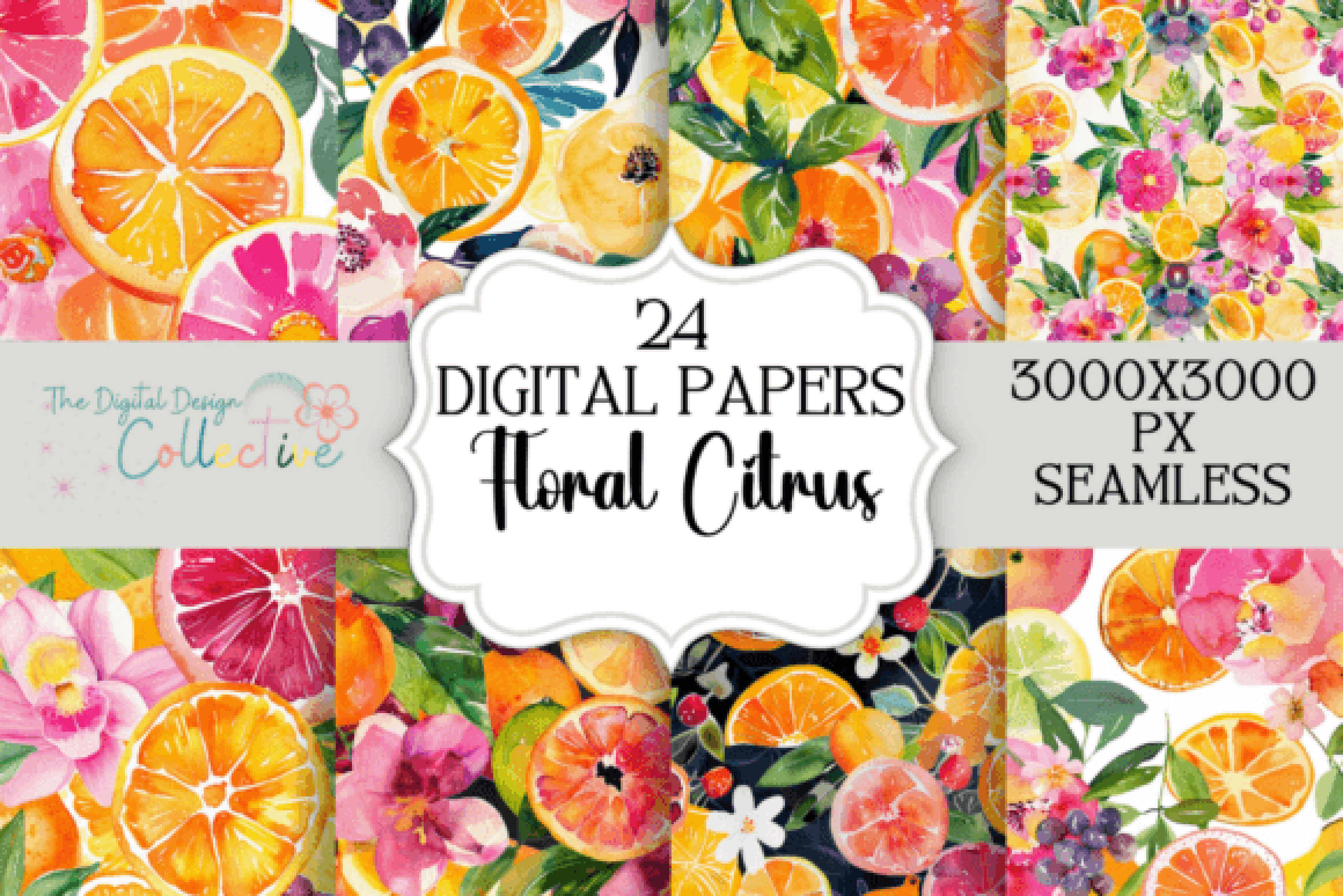 Citrus Floral Seamless Digital Paper