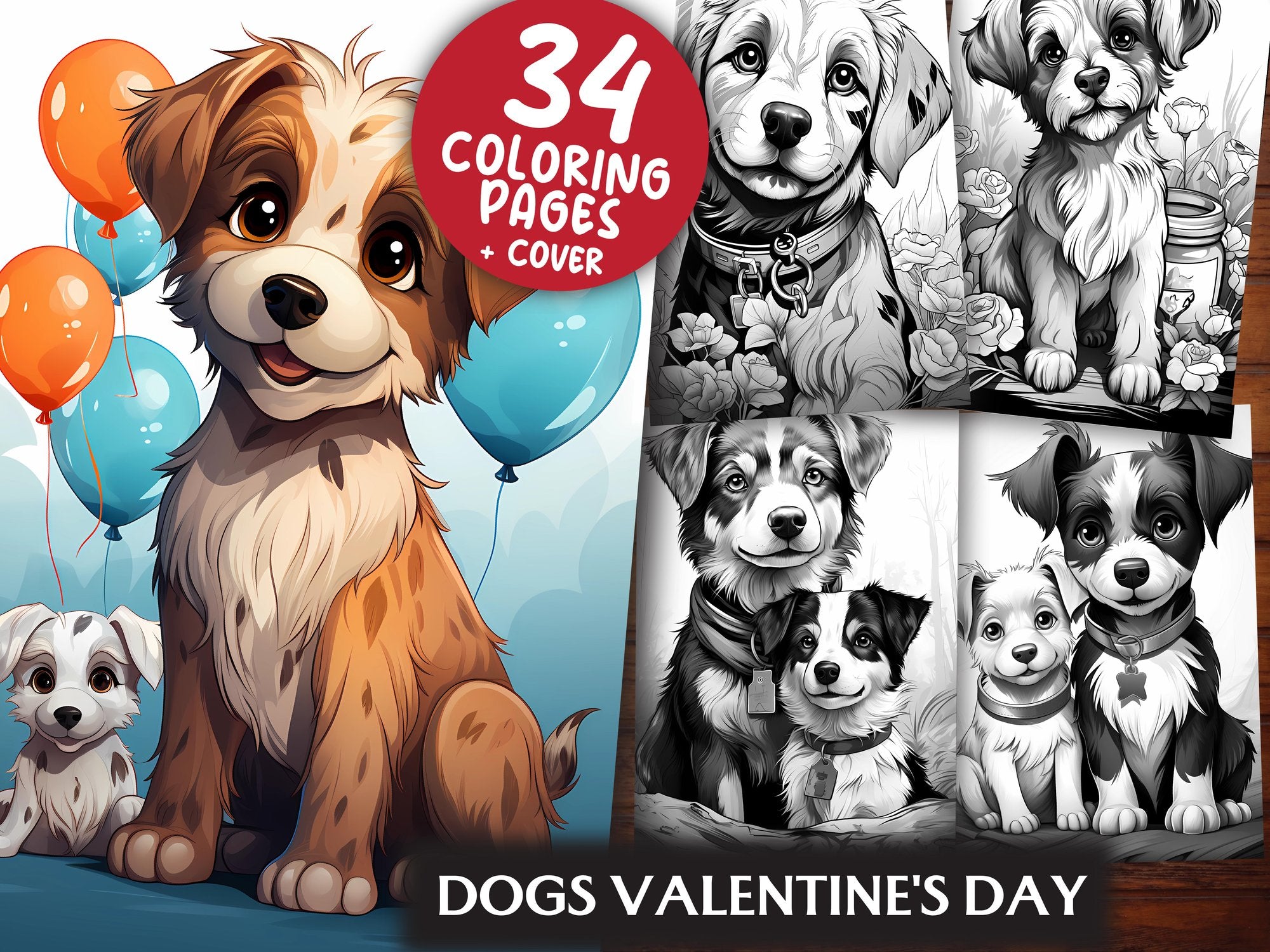 Dogs Valentines Day Coloring Books - CraftNest