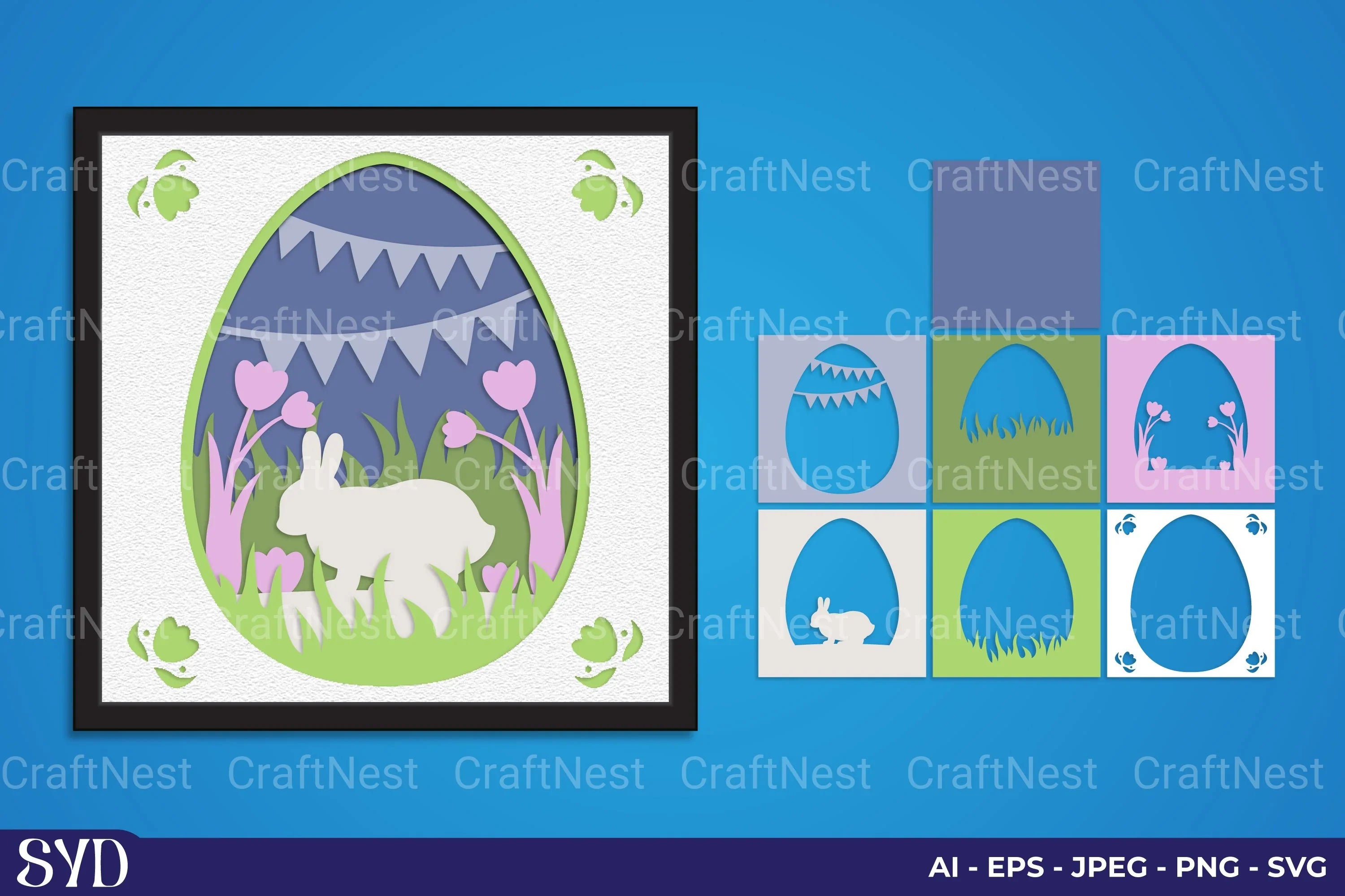 Easter Bunny Layered Papercut SVG Bundle