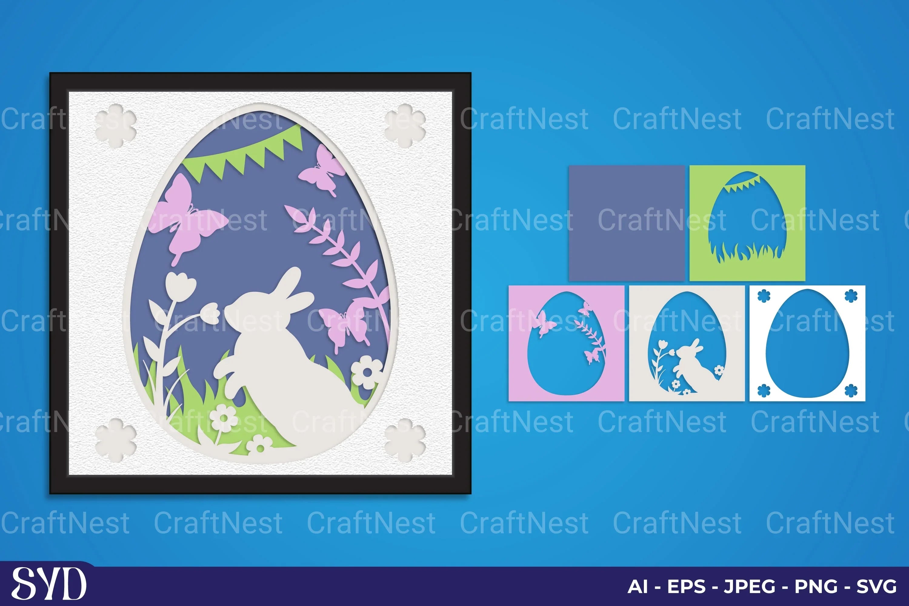 Easter Bunny Layered Papercut SVG Bundle