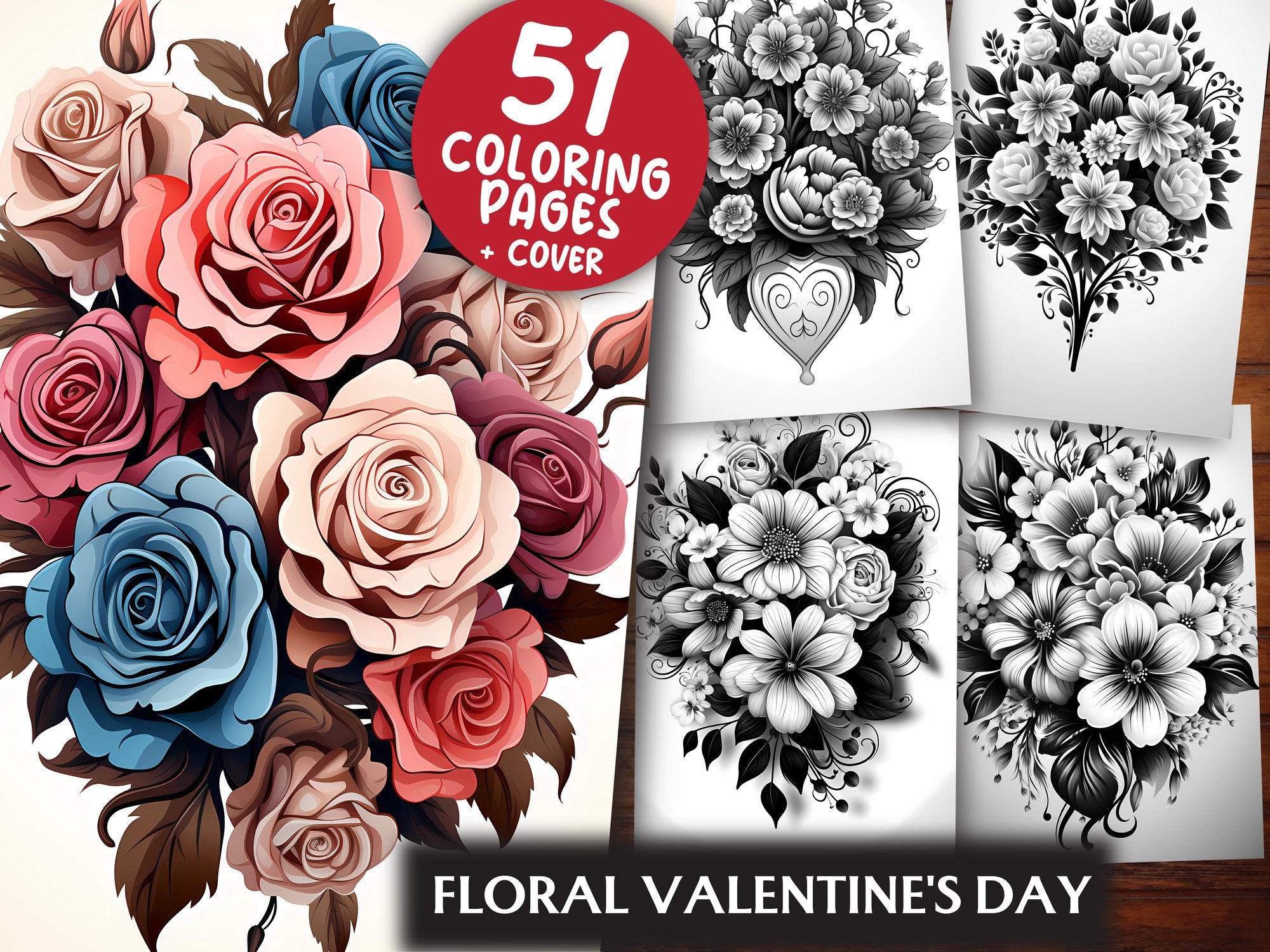 Floral Valentines Day Coloring Books - CraftNest